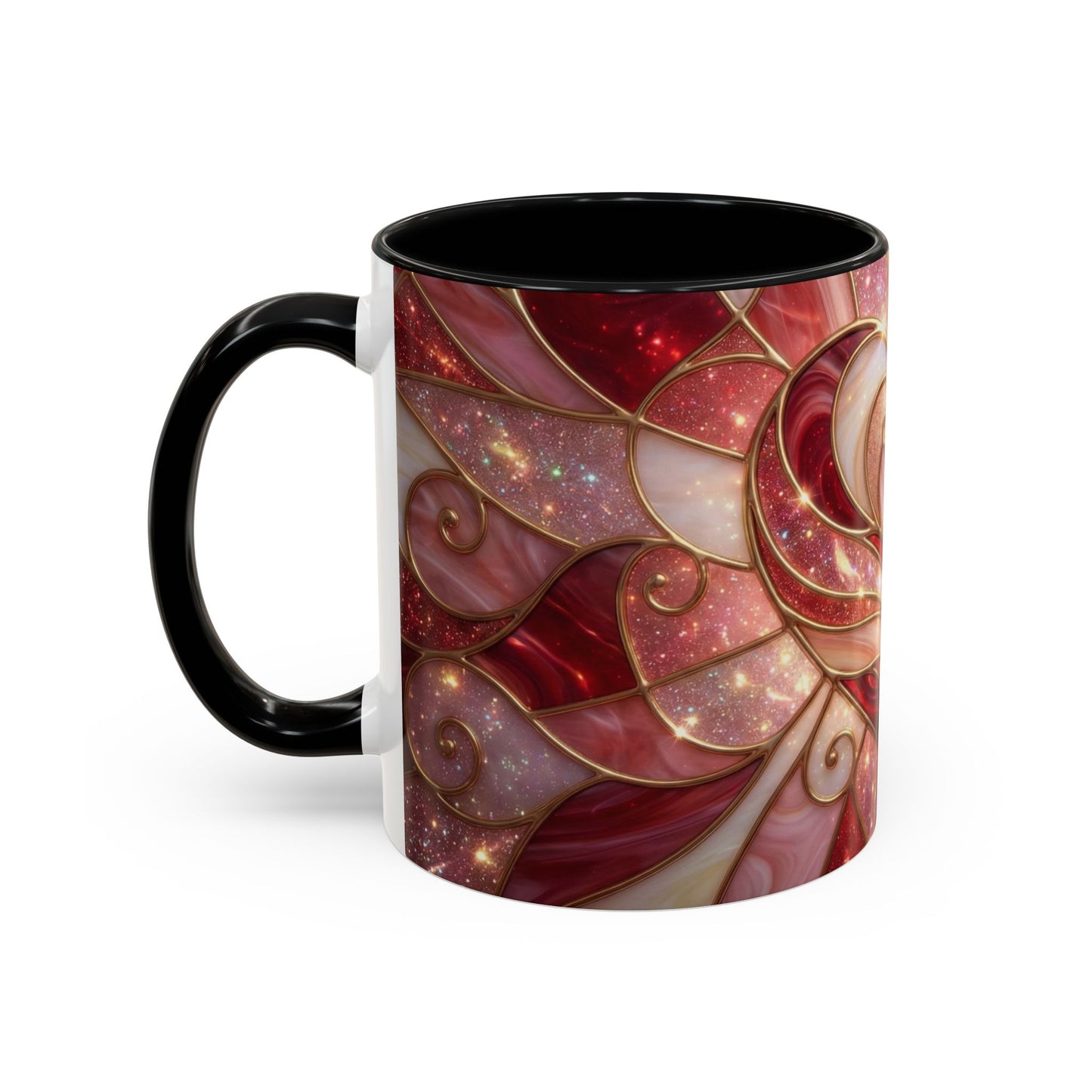 Stained Glass Heart Mug, Valentine Coffee Mug, Romantic Love Cup, Pink Red Ceramic Mug, Gift For Her, Anniversary Gift
