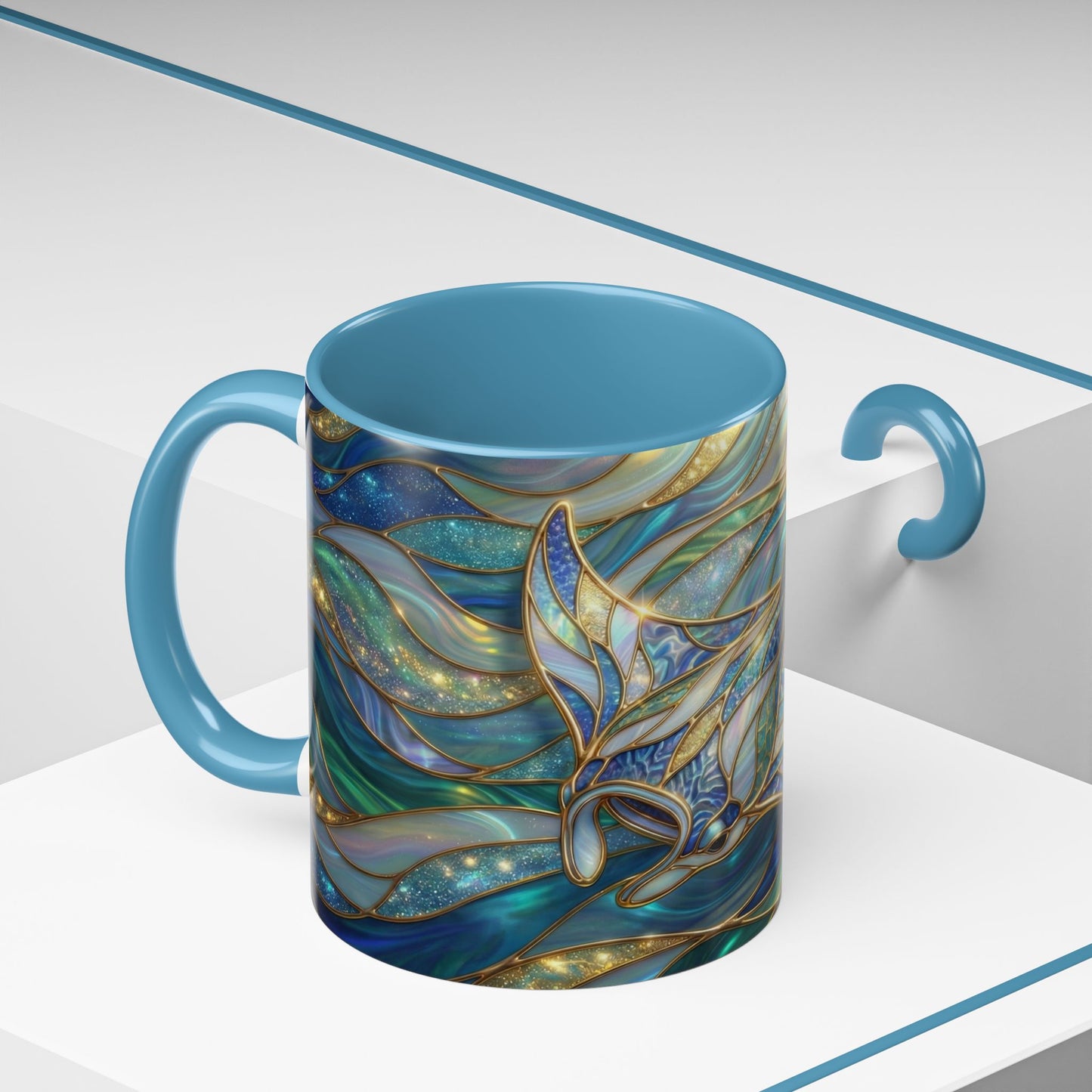 Stained Glass Manta Ray Mug, Ocean Coffee Cup, Manta Ray Art Mug, Nautical Gift, Coastal Decor Mug, Marine Life Coffee Cup