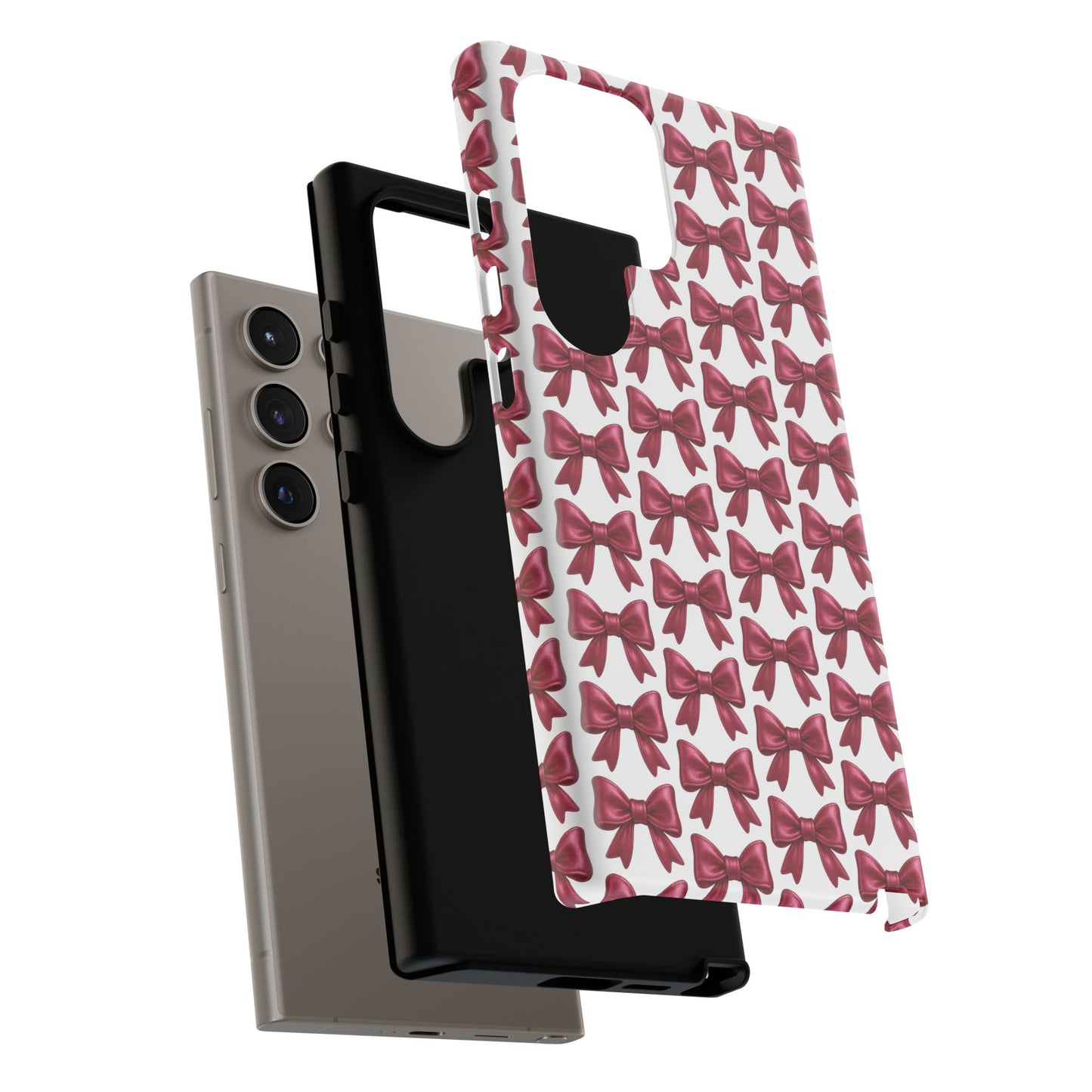 Coquette Samsung Case - Burgundy Bow Pattern Phone Cover, Girly Soft Aesthetic Gift, Cute Galaxy Case for Her