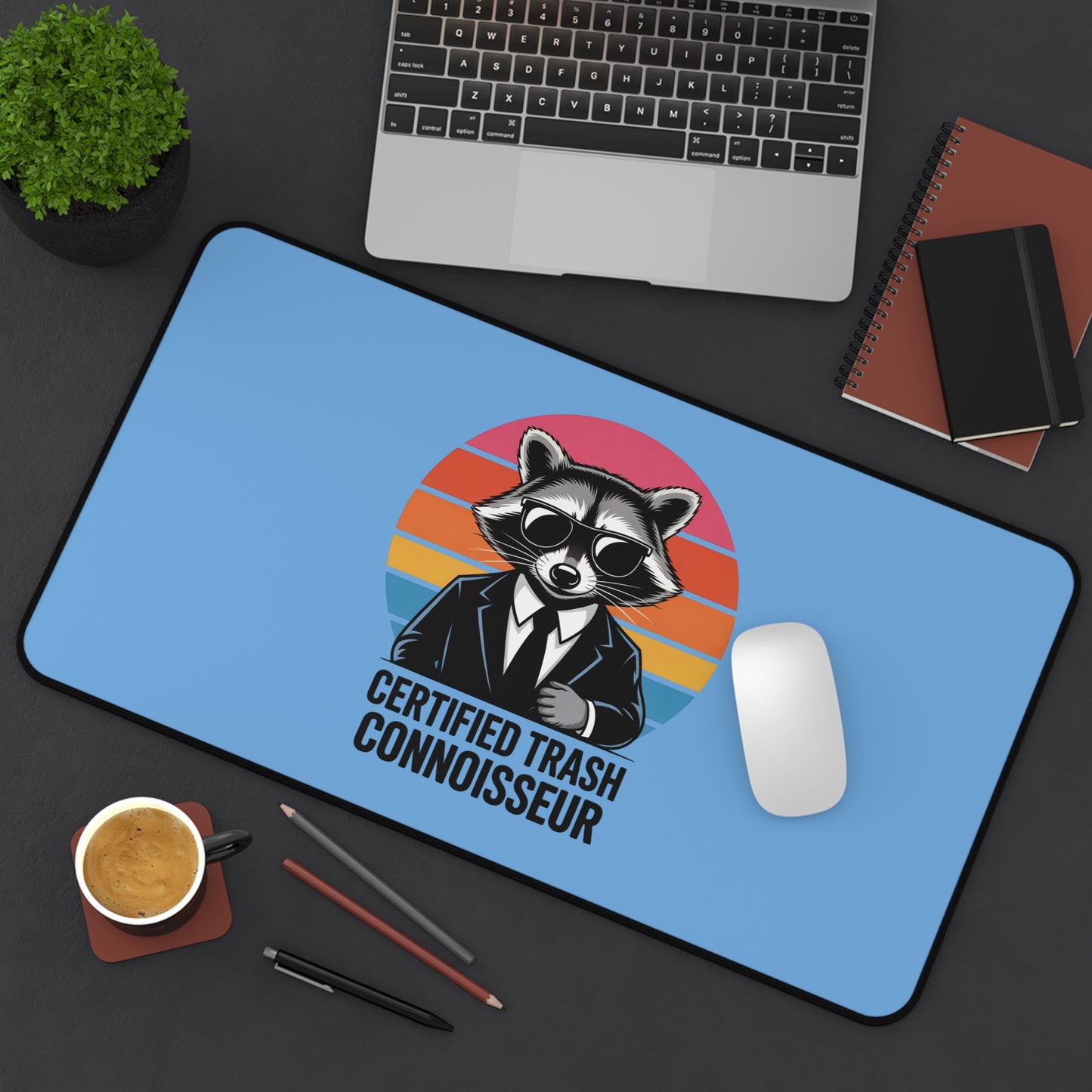 Desk Mat with Raccoon Certified Trash Connoisseur Design Trash Panda Mouse Pad Raccoon Decor