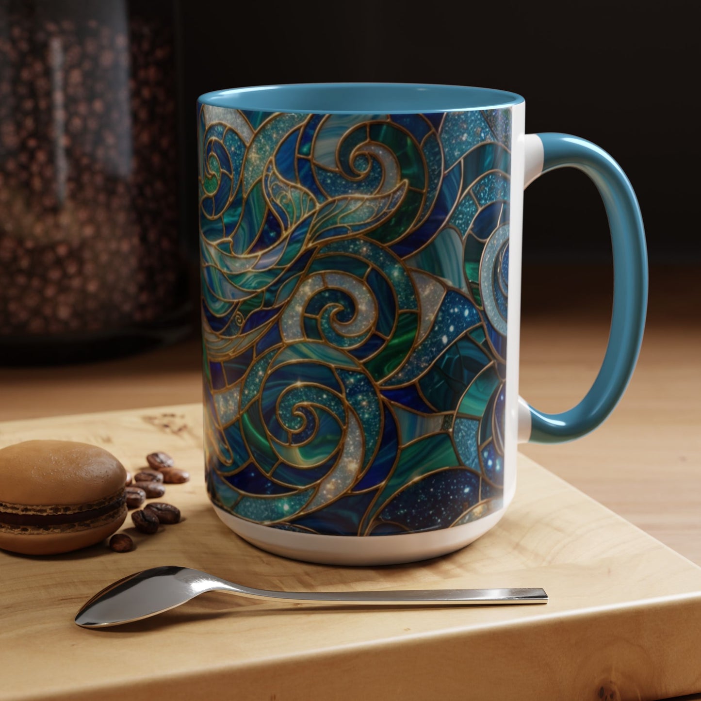 Stained Glass Whale Mug, Ocean Art Coffee Cup, Blue Sea Life Design, Nautical Gift For Ocean Lovers, Colorful Stained Glass Whale Cup