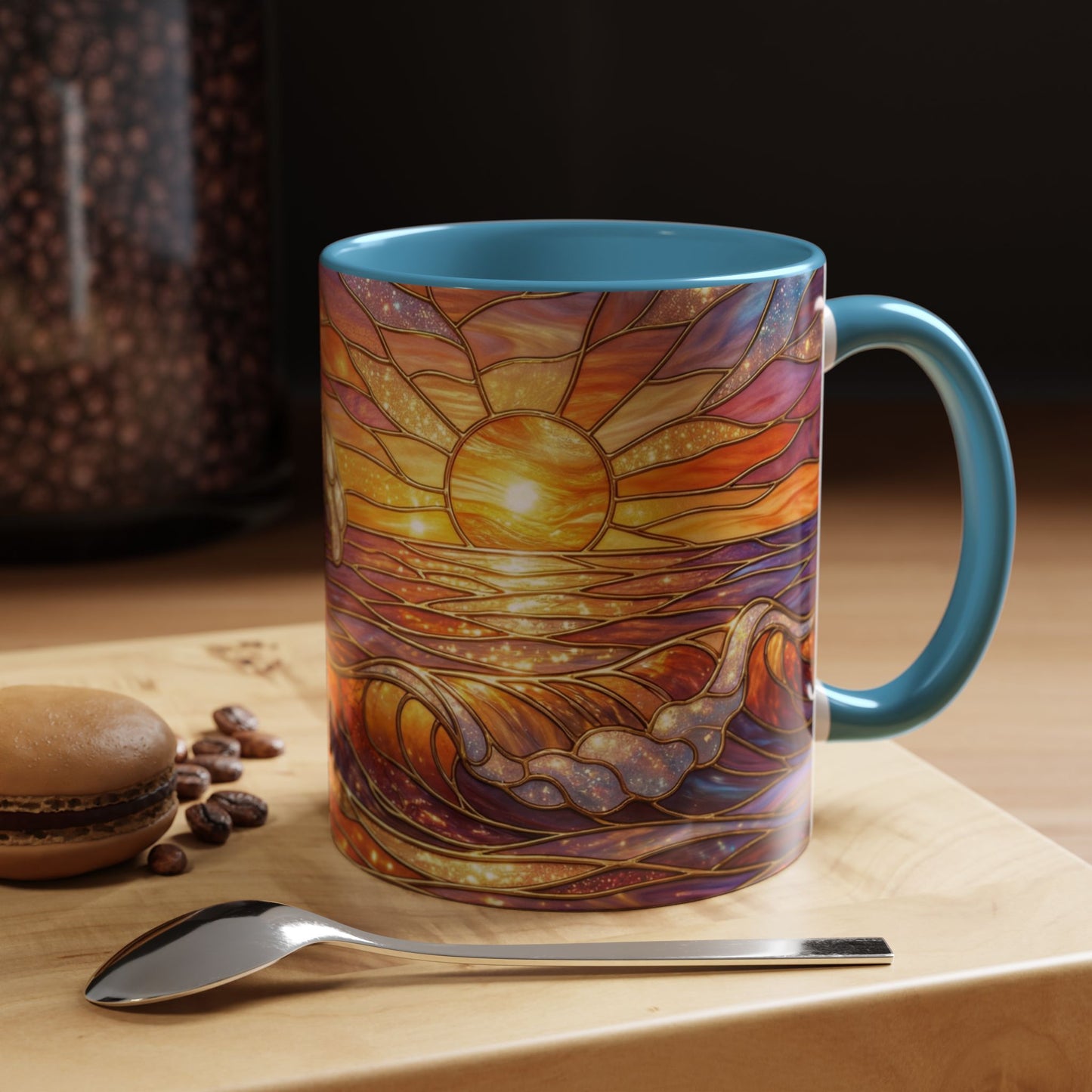 Stained Glass Wave Mug, Ocean Sunset Coffee Cup, Vibrant Beach Art, Sea Lover Gift, Mosaic Tea Cup, Summer Kitchen Decor, Nature Drinkware