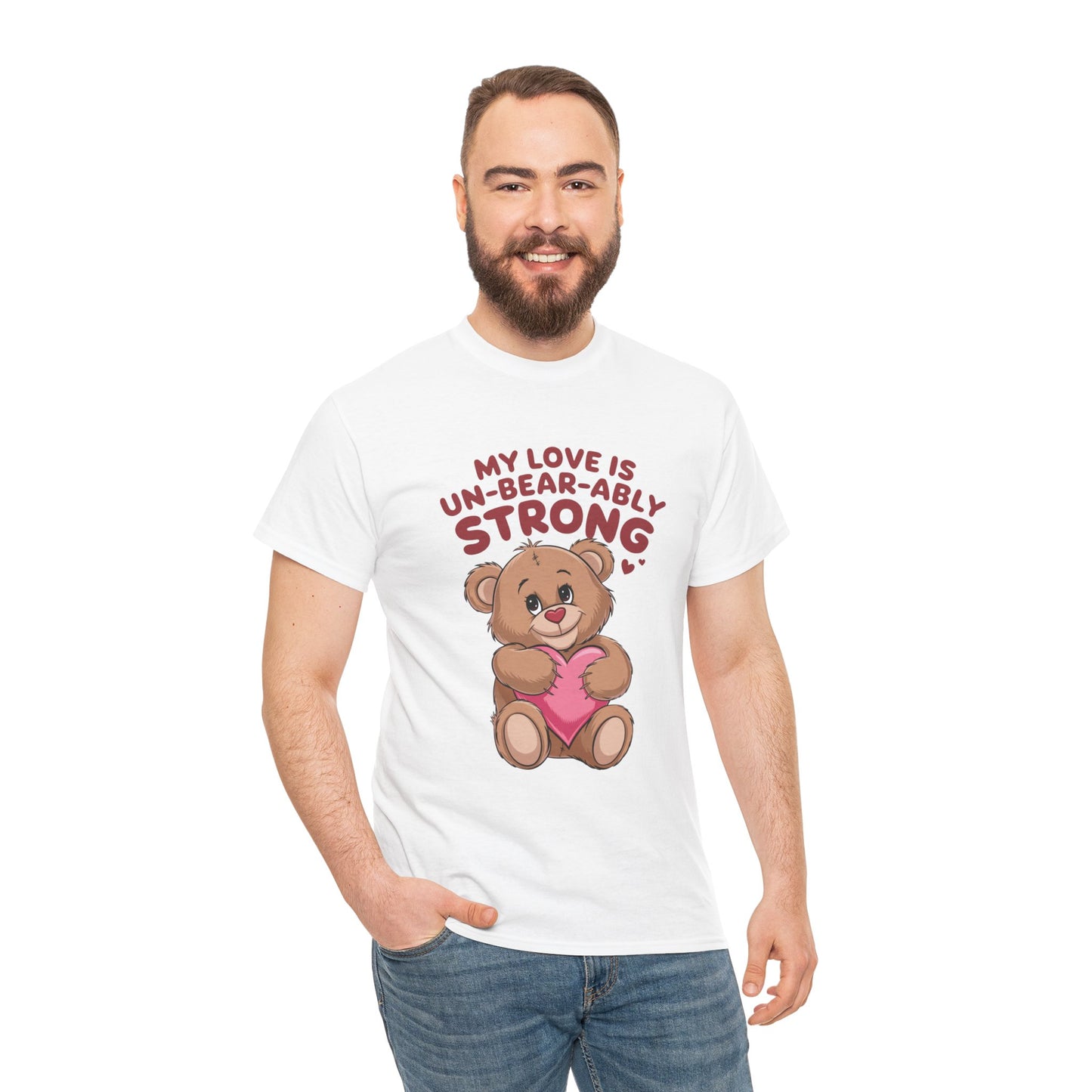 Un-Bear-ably Strong Valentine Shirt, Teddy Bear Heart Tee, Cute Love Graphic T-Shirt, Valentines Gift, Romantic Couple Top, Gift For Her