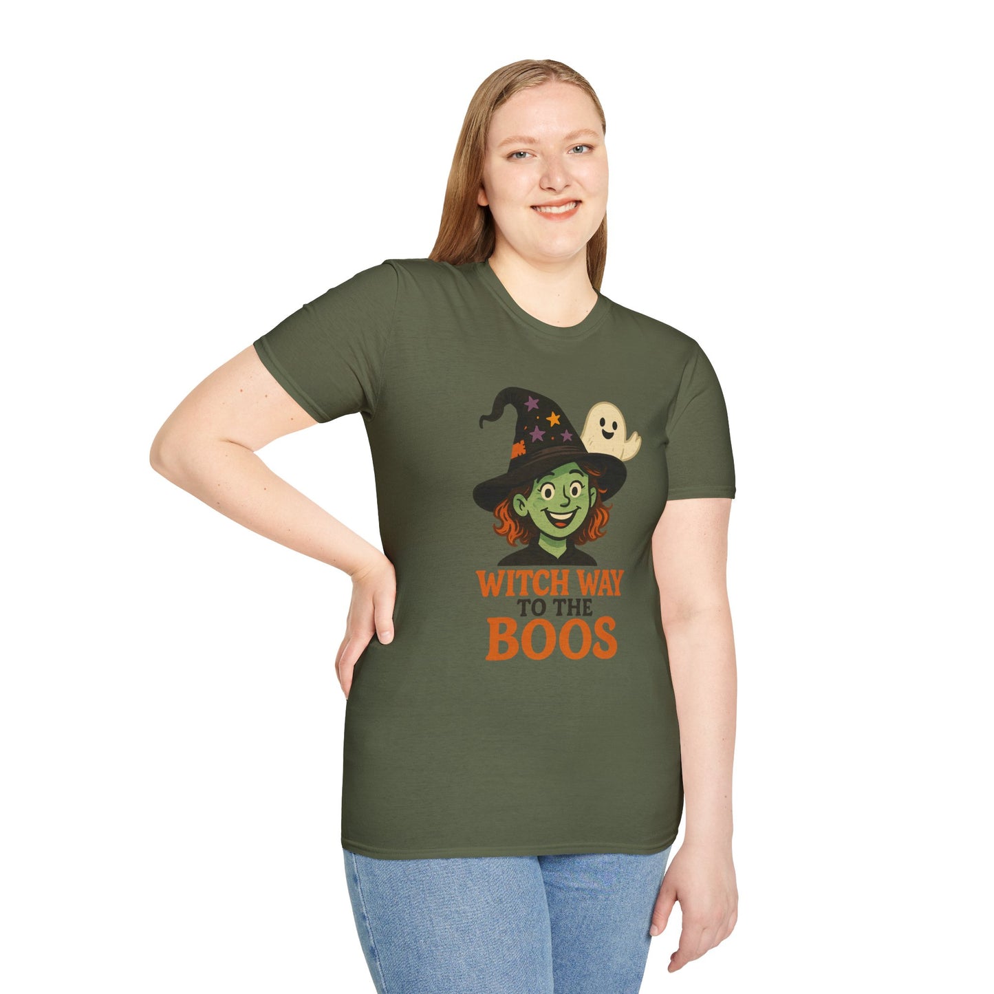 Witch Way to the Boos Halloween Shirt | Cute Witch and Ghost T-Shirt | Spooky Season Graphic Tee | Funny Halloween Costume Top