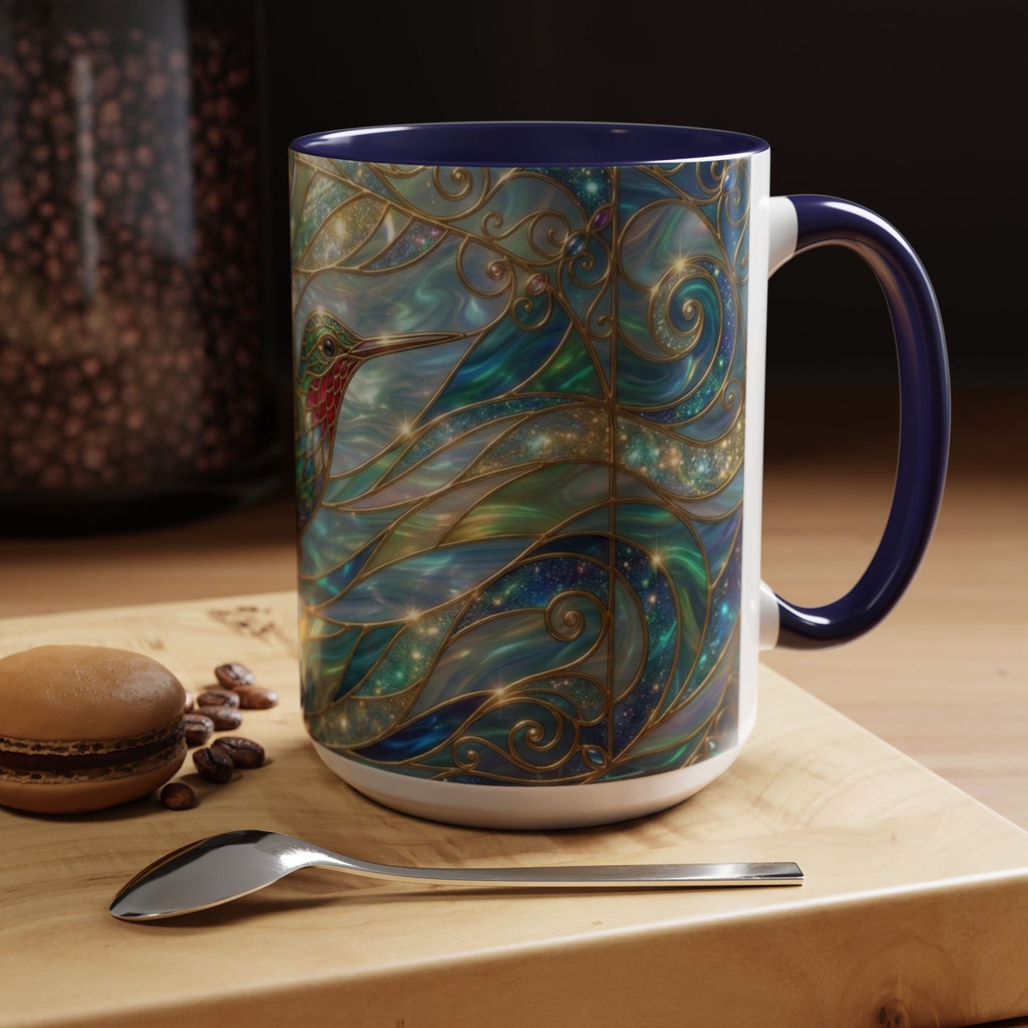 Hummingbird Stained Glass Mug, Colorful Art Coffee Mug, Bird Lover Gift, Nature Inspired Ceramic Mug, Tea Cup