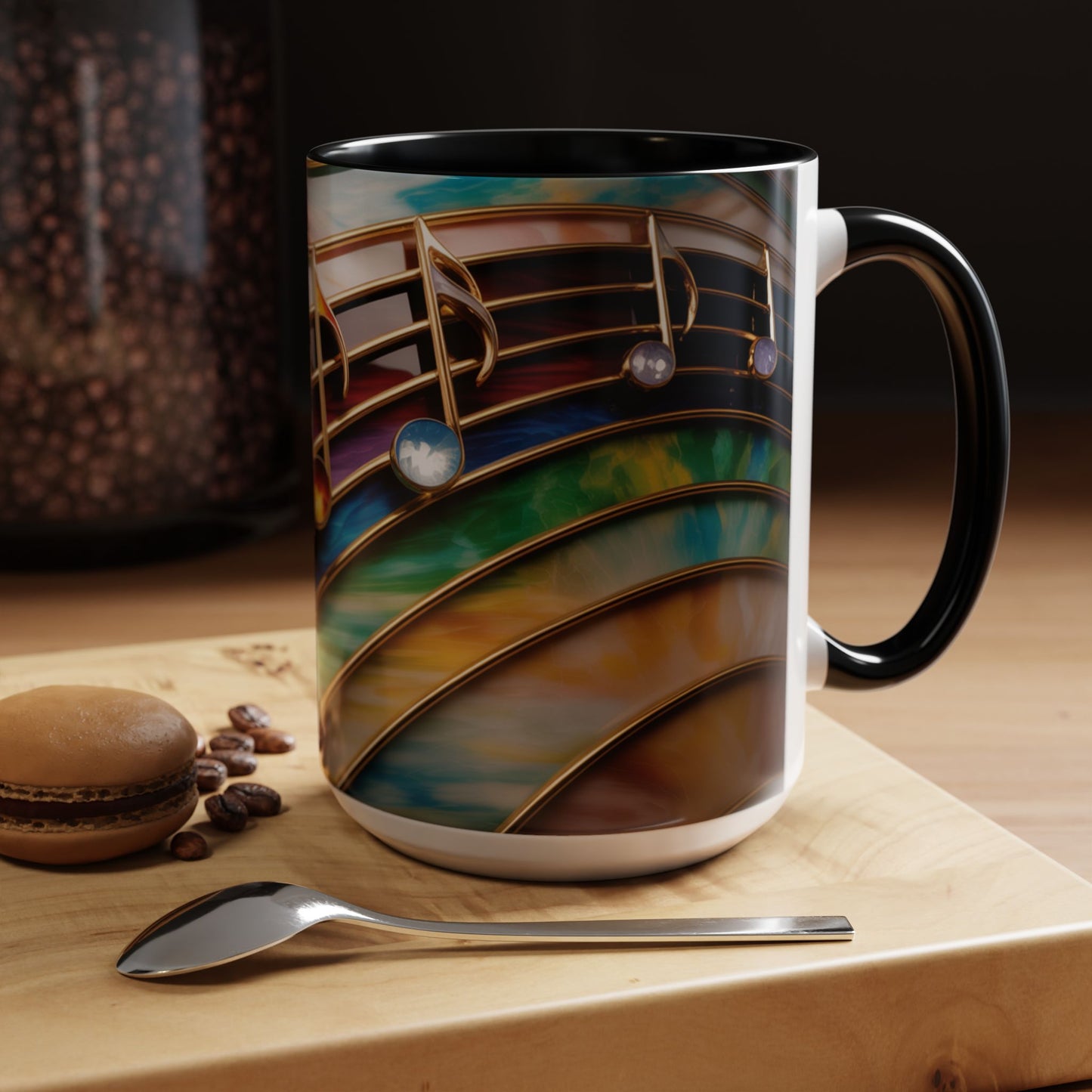 Stained Glass Music Notes Mug - Colorful Music Lover Gift - Music Teacher Mug - Treble Clef Coffee Cup - Musician Gift Idea - 11oz & 15oz Ceramic Mug