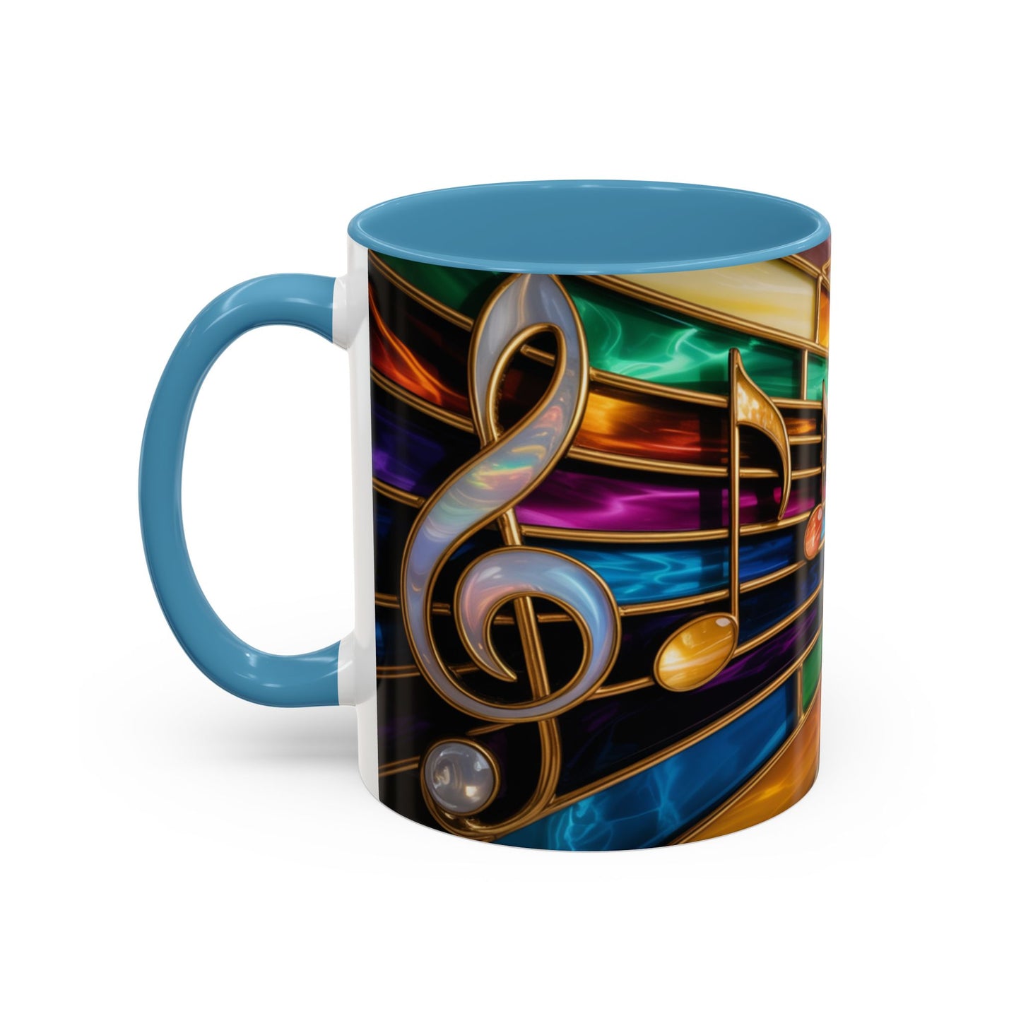 Stained glass music mug, musical notes coffee cup, colorful musician gift mug, music lover present, treble clef art mug, music teacher gift