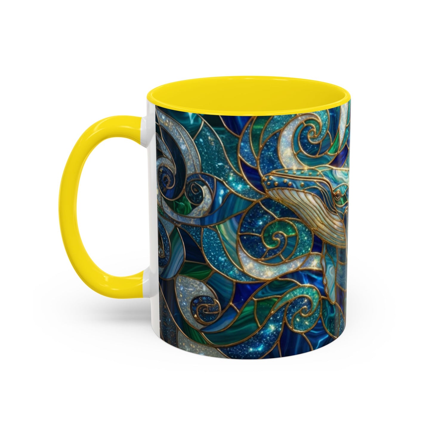Stained Glass Whale Mug, Ocean Art Coffee Cup, Blue Sea Life Design, Nautical Gift For Ocean Lovers, Colorful Stained Glass Whale Cup