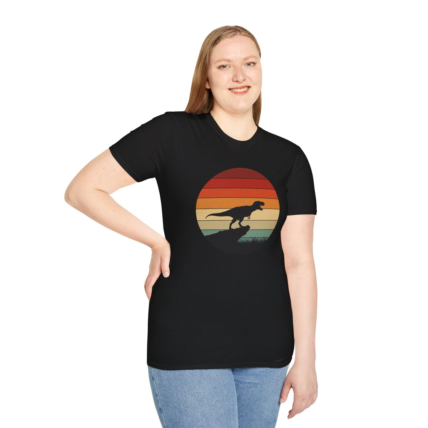 Retro T-Rex Dinosaur Shirt for Men Women - Vintage Sunset Graphic Tee - Unisex Jurassic Gift Idea Funny Casual Dino T-Shirt
