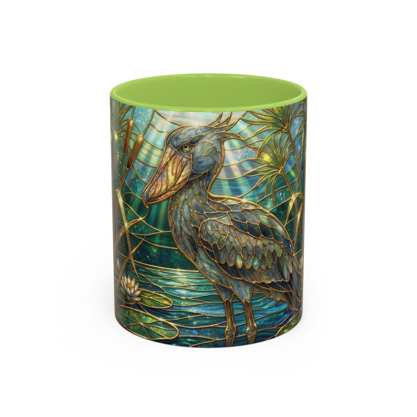 Shoebill Stork Mug, Stained Glass Bird Art, Prehistoric Animal Gift, Swamp Nature Coffee Cup, Galaxy Night, Ornithology Lover Present