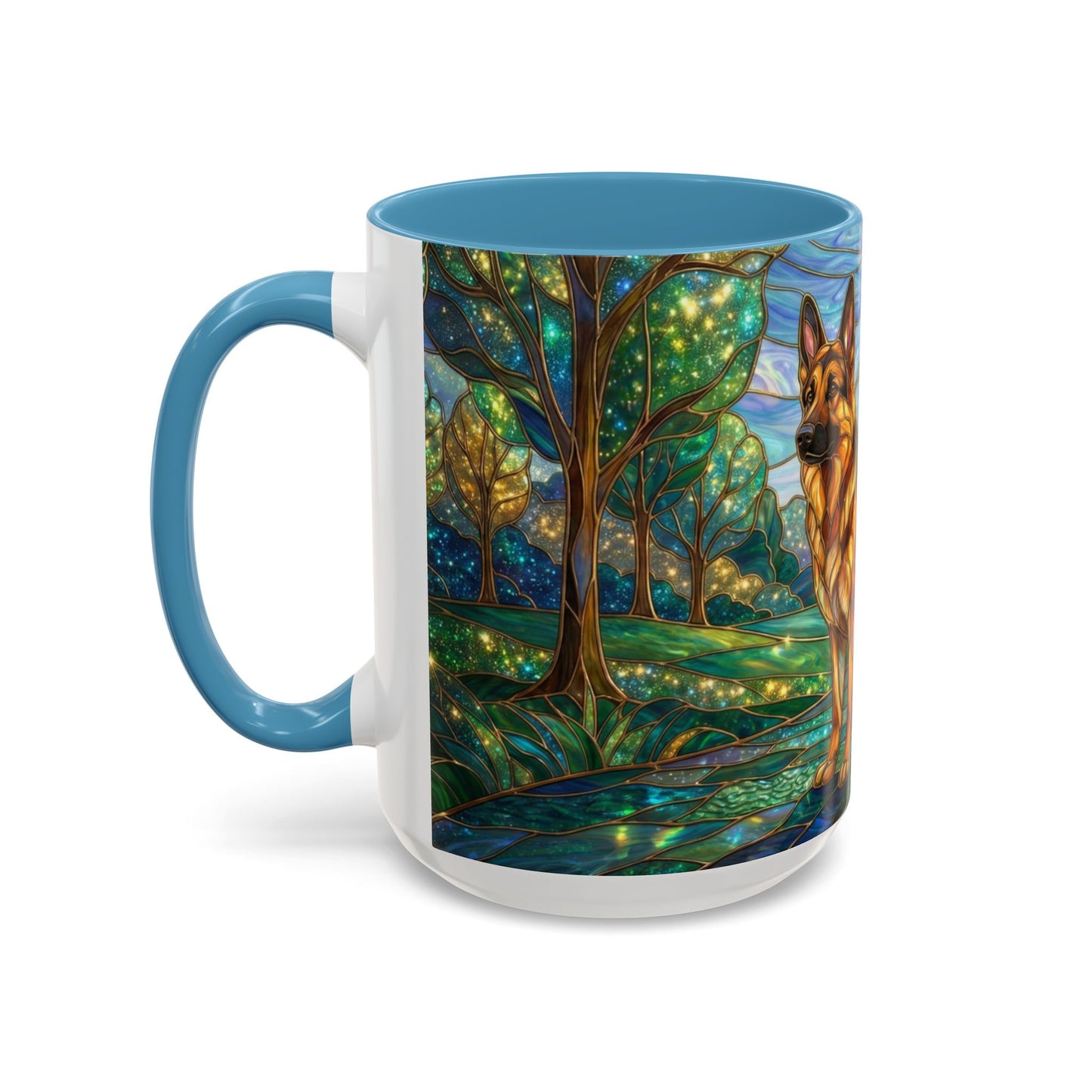 Stained Glass German Shepherd Mug, Dog Lover Coffee Mug, German Shepherd Art Cup, Pet Memorial Gift, Colorful Dog Mug, Nature Art Mug