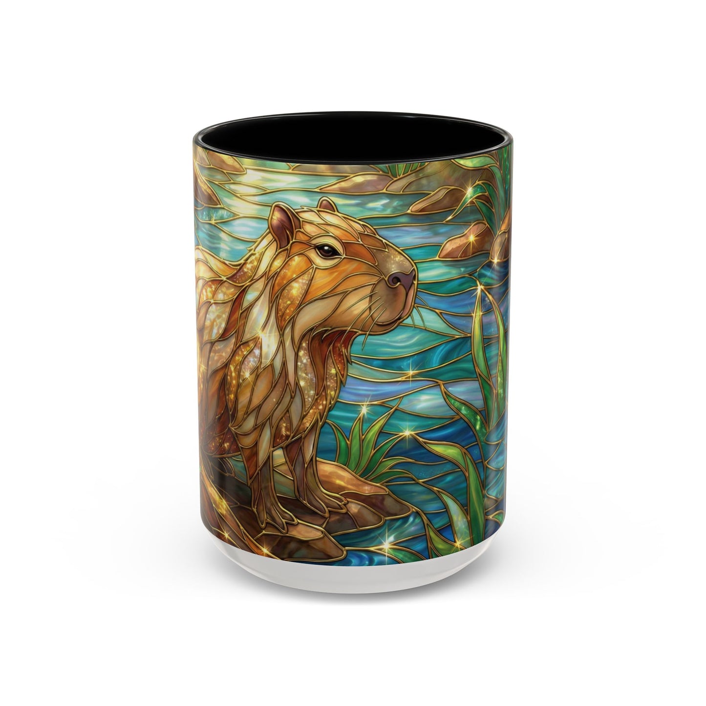 Capybara Coffee Mug, Stained Glass Capybara Mug, Cute Animal Art Mug, Nature Lover Gift, Unique Ceramic Coffee Cup, 11oz 15oz Wildlife Mug