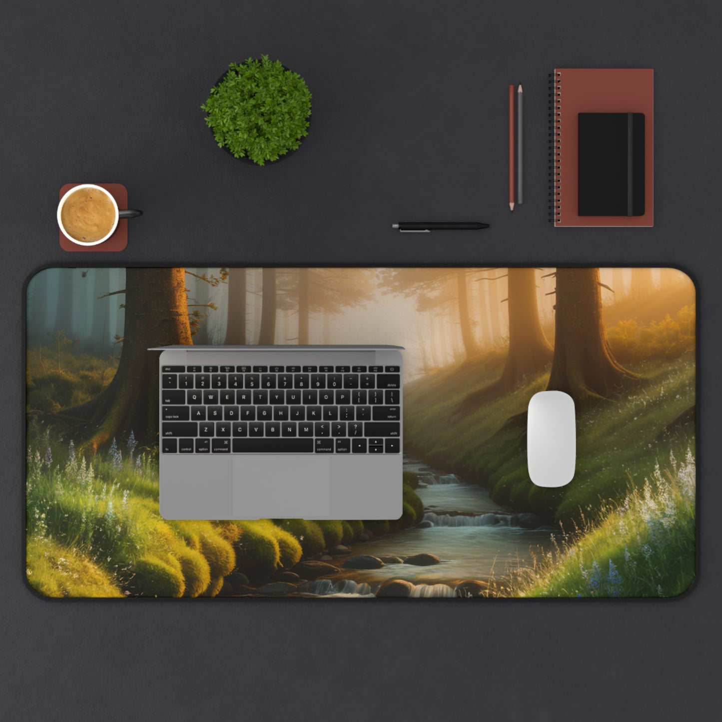 Desk Mat Mouse Pad with Forest Stream Design Nature Decor Office Decoration Stream Home Decor