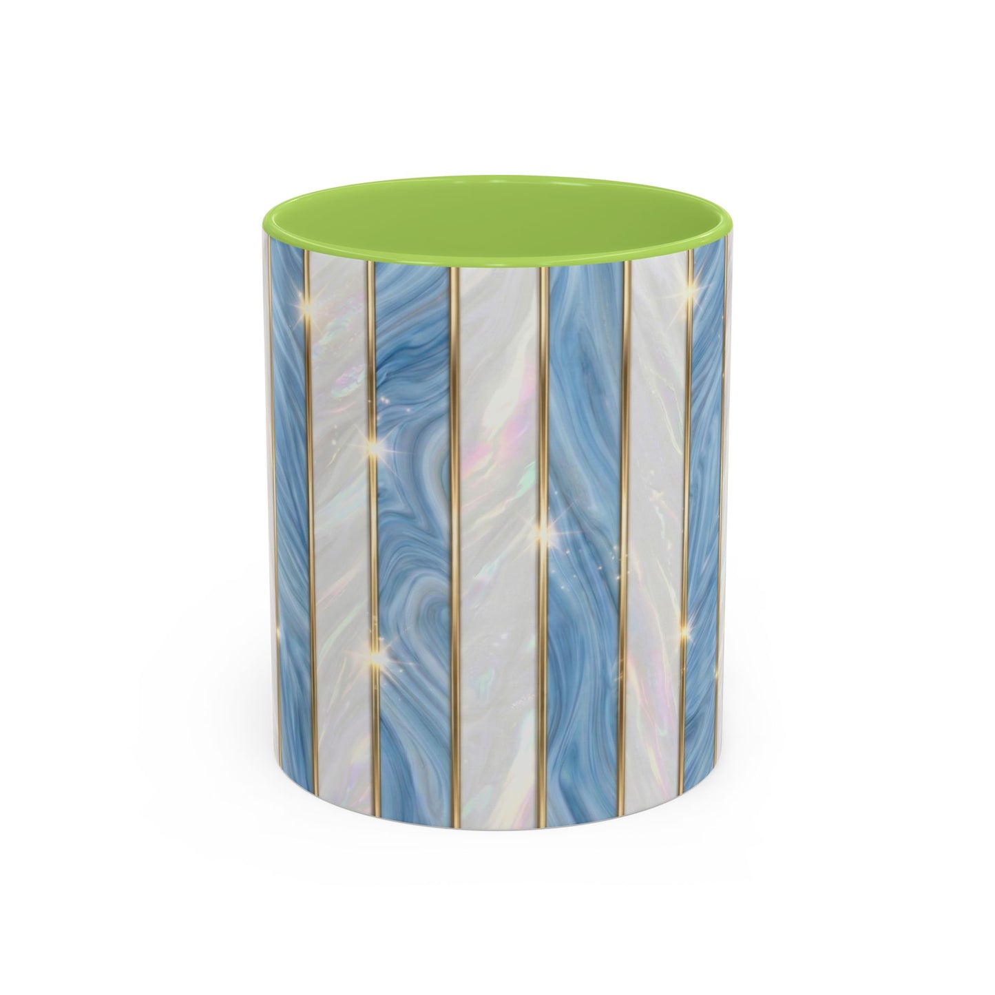 Faux Stained Glass Mug, Blue Pearlescent Coffee Cup, Art Deco Stained Glass Decor, Elegant Gold Stripe Teacup, Unique Art Gift For Her