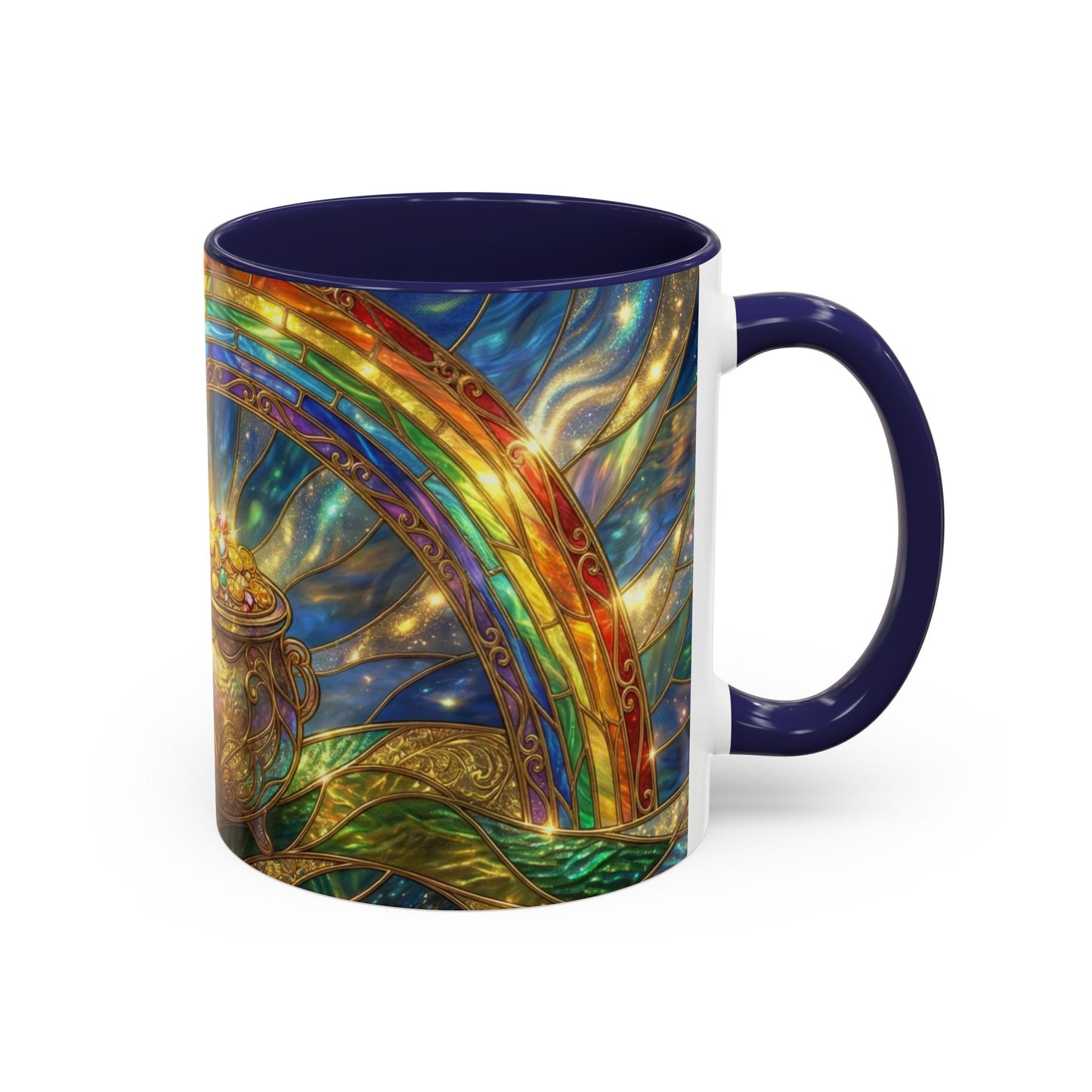 Stained Glass Pot of Gold Mug, Rainbow Coffee Cup, St Patricks Day Gift, Magical Fantasy Tea Mug, Celestial Drinkware, Lucky Irish Gift