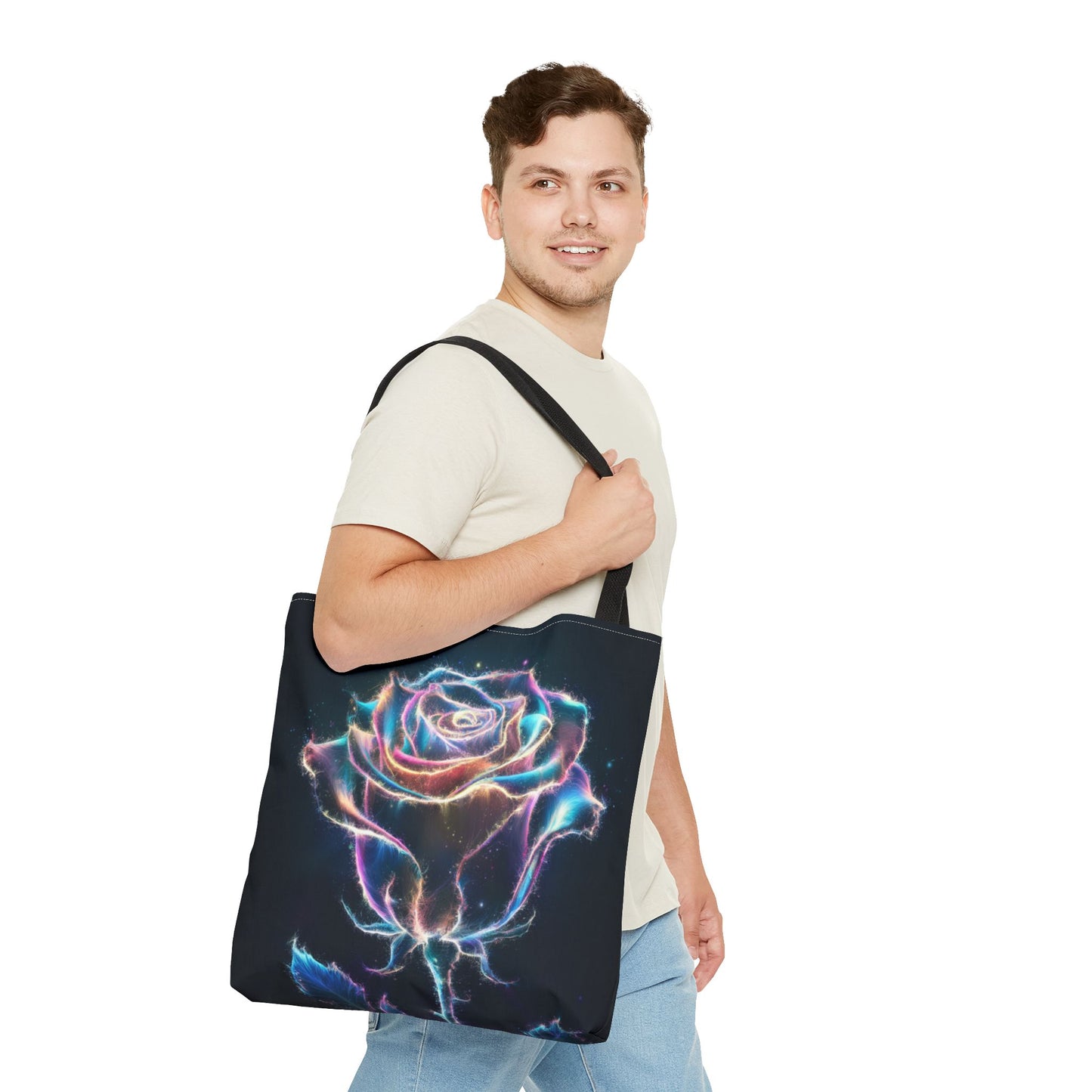 Neon Rose Tote Bag • Electric Floral Art Tote • Neon Glow Rose Canvas Carry-All • Vibrant Statement Floral Tote • Gift for Art Lovers