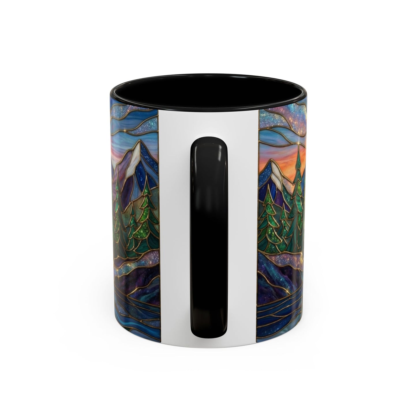 Stained Glass Mountain Mug, Sunset Mountain Landscape Coffee Cup, Nature Ceramic Mug With Forest And River, 11oz 15oz Gift