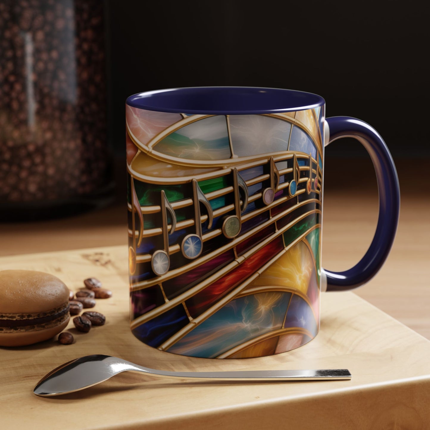 Stained Glass Music Mug, Musical Notes Coffee Cup, Colorful Treble Clef Mug, Musician Gift Idea, Music Lover Cup, Art Mug for Singers