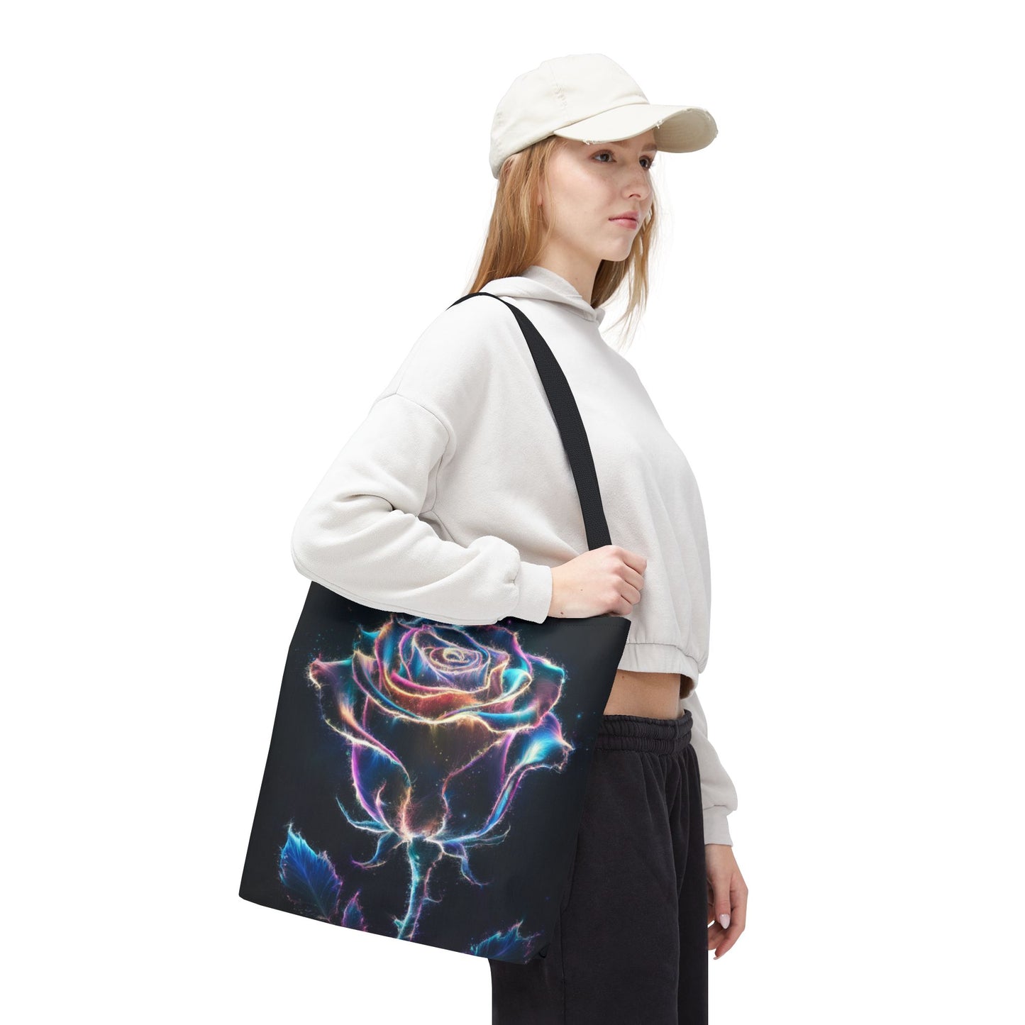 Neon Rose Tote Bag • Electric Floral Art Tote • Neon Glow Rose Canvas Carry-All • Vibrant Statement Floral Tote • Gift for Art Lovers