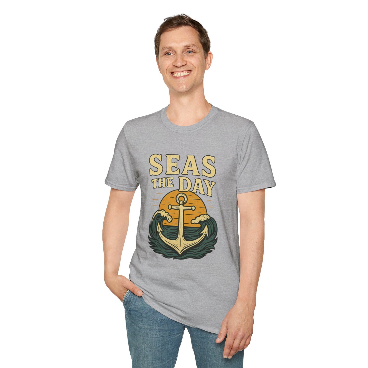 Seas the Day Shirt – Nautical Anchor Ocean Tee | Coastal Beach Graphic T-Shirt | Funny Seaside Pun Gift | Unisex Summer Travel Top