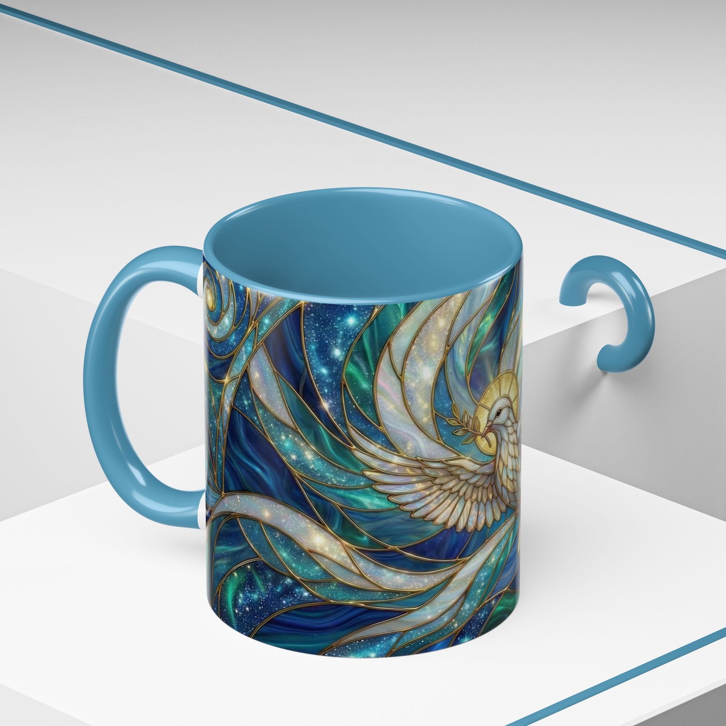 Stained Glass Dove Mug, Christian Coffee Cup, Religious Gift, Faith Art Mug, Holy Spirit Dove, Inspirational Christian Mug