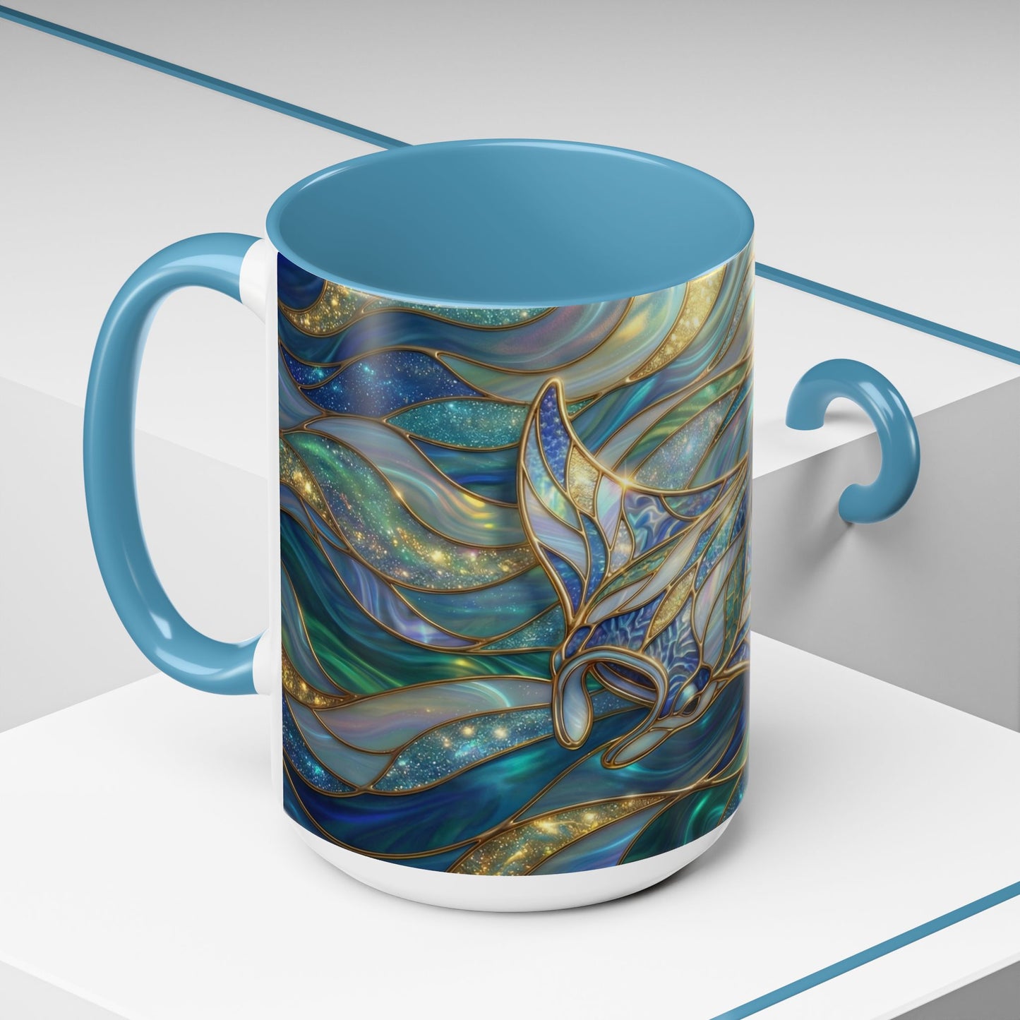 Stained Glass Manta Ray Mug, Ocean Coffee Cup, Manta Ray Art Mug, Nautical Gift, Coastal Decor Mug, Marine Life Coffee Cup