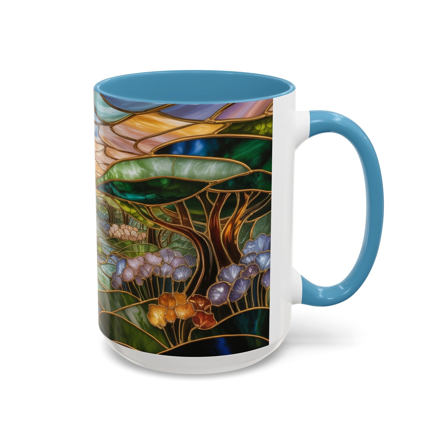 Stained Glass Woodland Forest Mug, Tree & Flowers Coffee Cup, Nature Lover Gift, Artistic Woodland Art Mug, Rustic Home Decor Mug