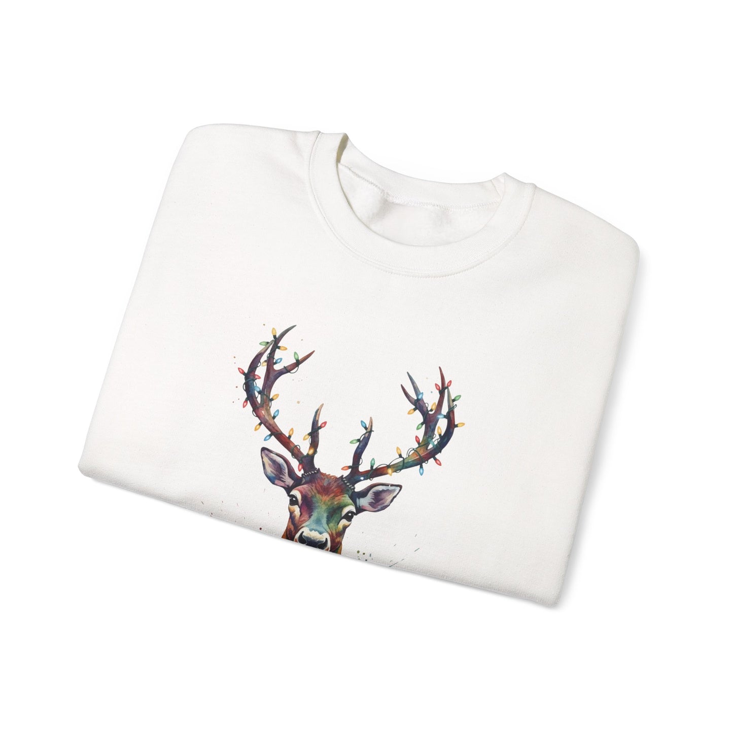 Colorful Reindeer Christmas Sweatshirt, Holiday Deer Lights Sweater, Watercolor Winter Crewneck, Festive Cozy Gift For Him Or Her