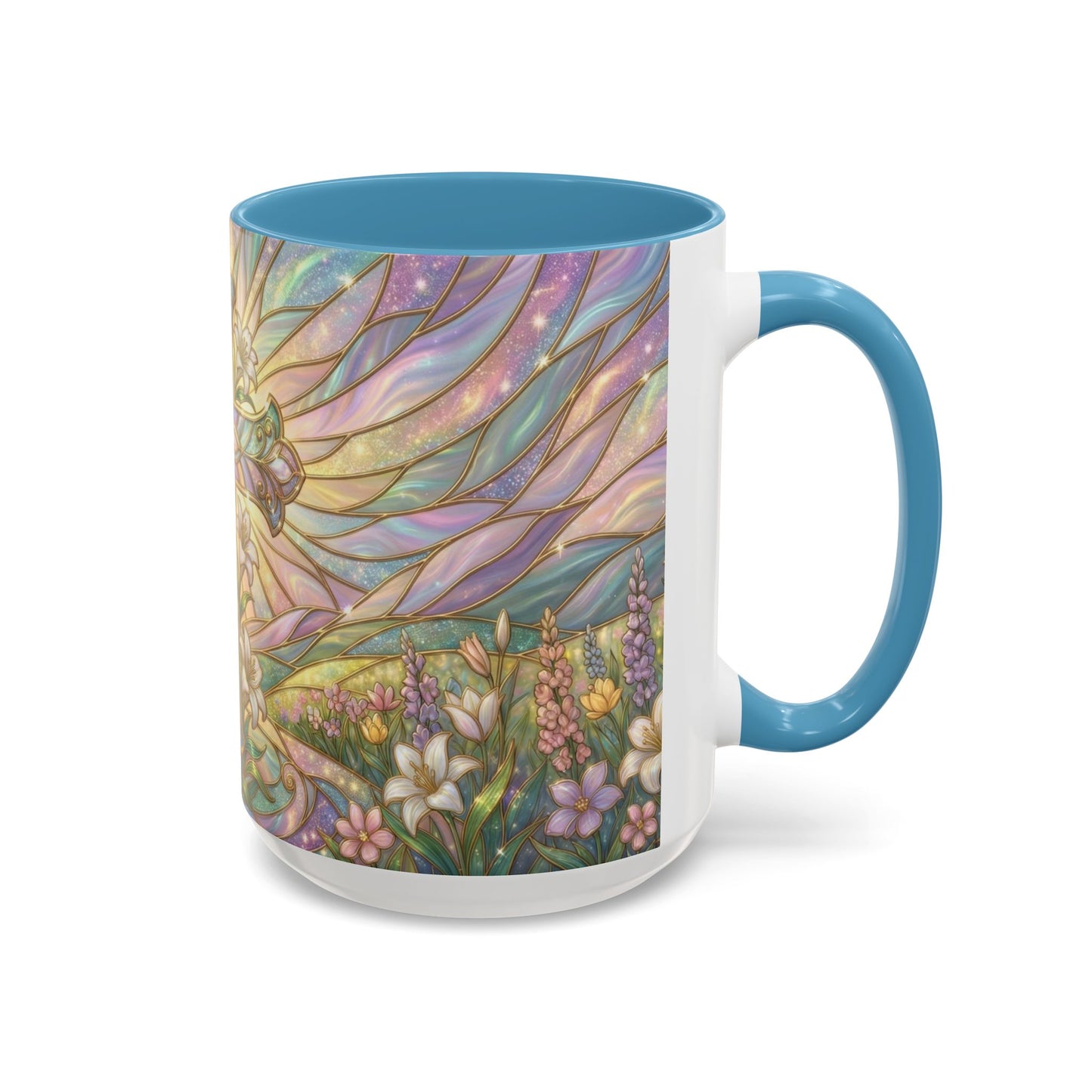 Stained Glass Cross Mug, Easter Lily Coffee Cup, Christian Religious Gift, Pastel Floral Faith Mug, Spring Believer Cup, Baptism Present