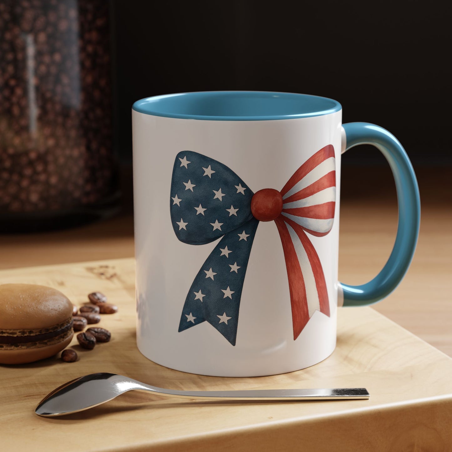 Patriotic Bow Mug | 4th of July Coffee Mug | American Flag Mug | USA Stars Stripes Cup | July 4th Gift Idea | Red White Blue Drinkware