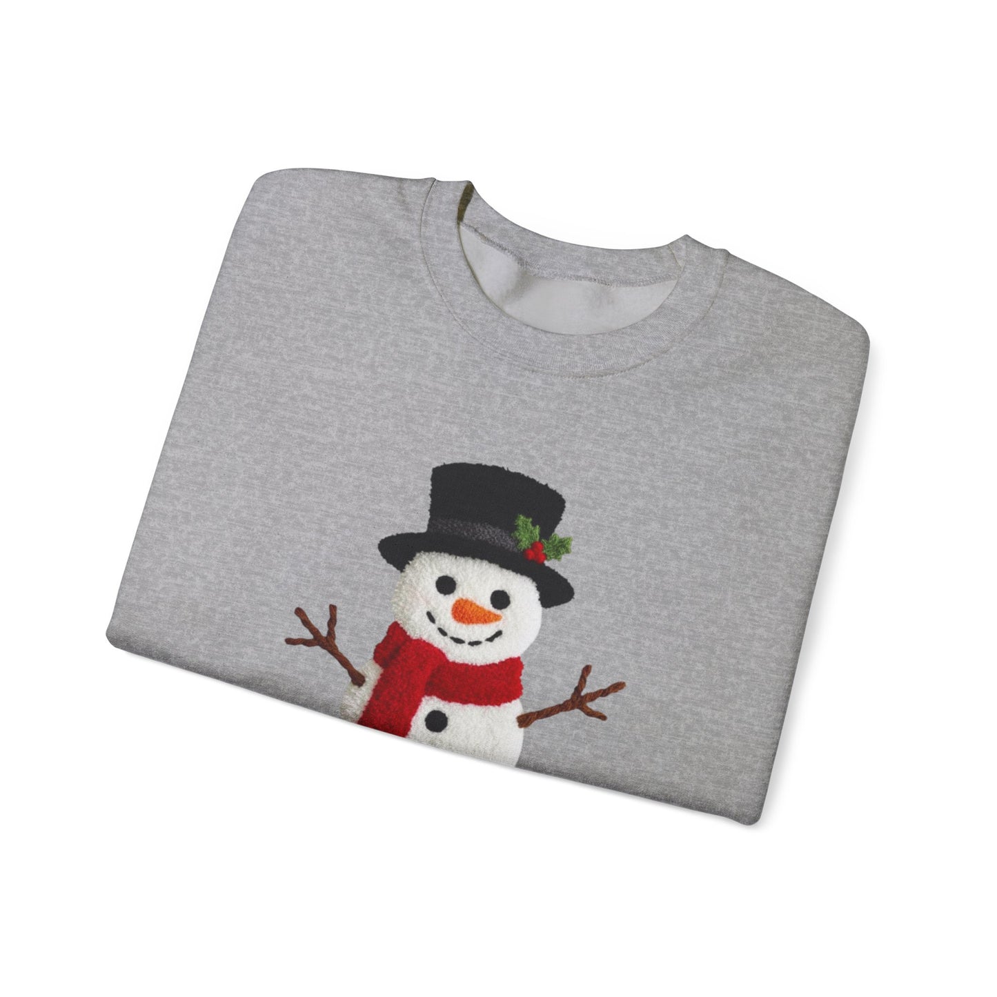 Faux Patchwork Crochet Snowman Sweatshirt, Winter Snowman Crewneck, Cozy Holiday Sweater, Christmas Sweatshirt, Festive Winter Shirt, unisex gift