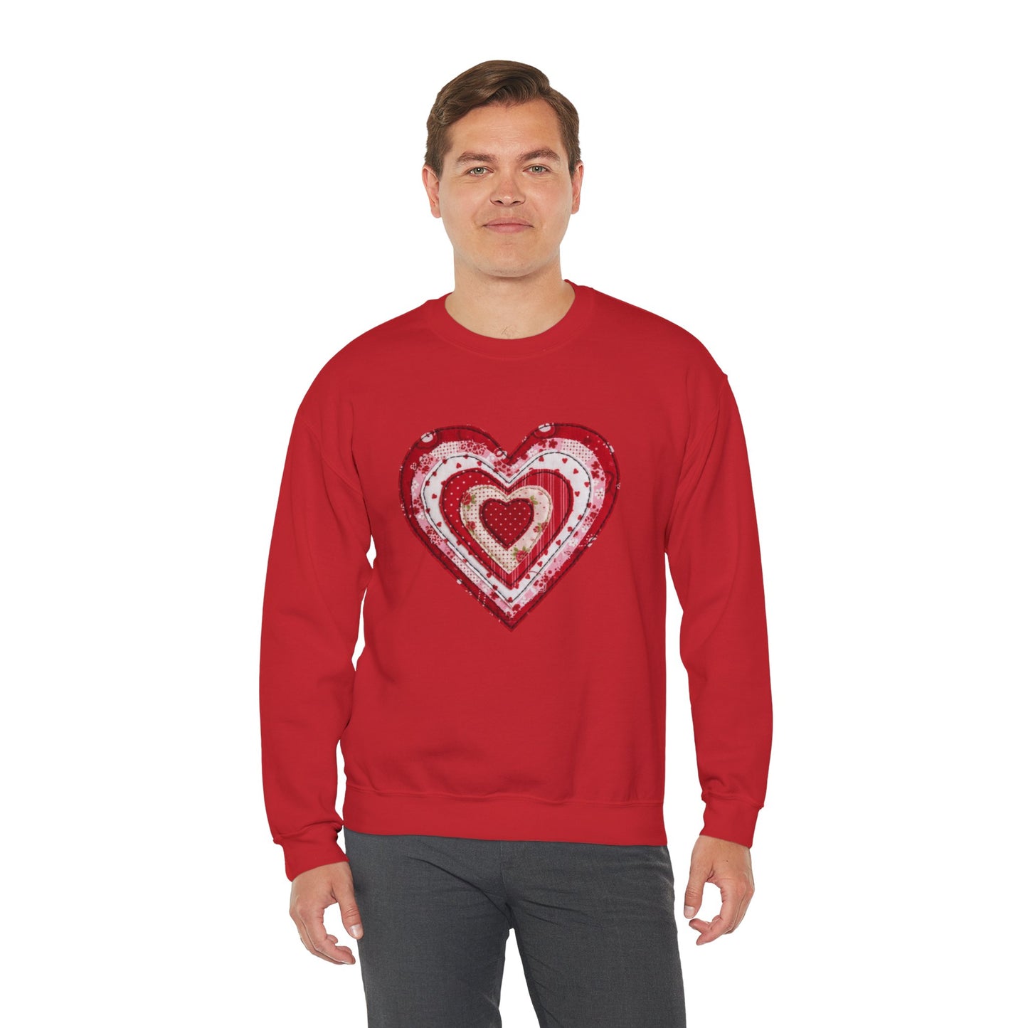 Faux Patchwork Heart Sweatshirt, Valentine Heart Shirt, Cute Valentine Gift, Retro Patchwork Crewneck, Cozy Love Sweater, Boho Heart Top