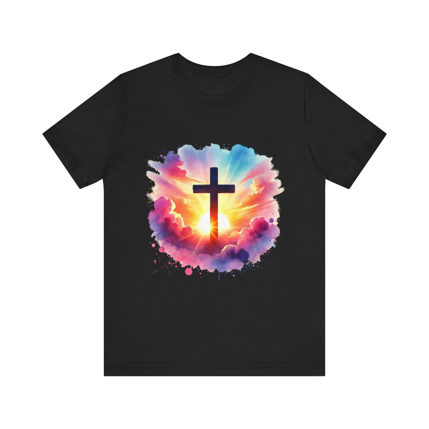 Faith Cross Sunburst Christian Tee | Inspirational Christian T-Shirt | Colorful Sunrise Cross Shirt | Faith Gifts for Women Men