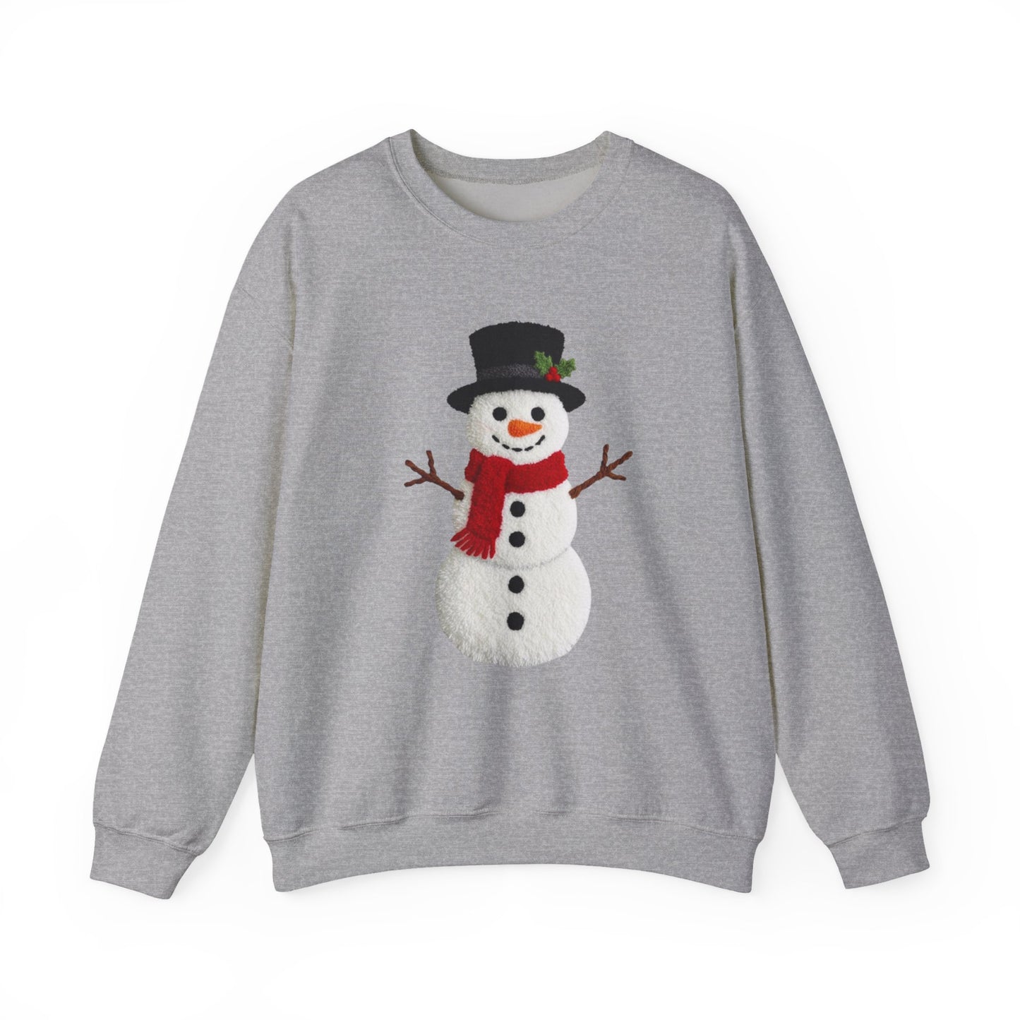 Faux Patchwork Crochet Snowman Sweatshirt, Winter Snowman Crewneck, Cozy Holiday Sweater, Christmas Sweatshirt, Festive Winter Shirt, unisex gift