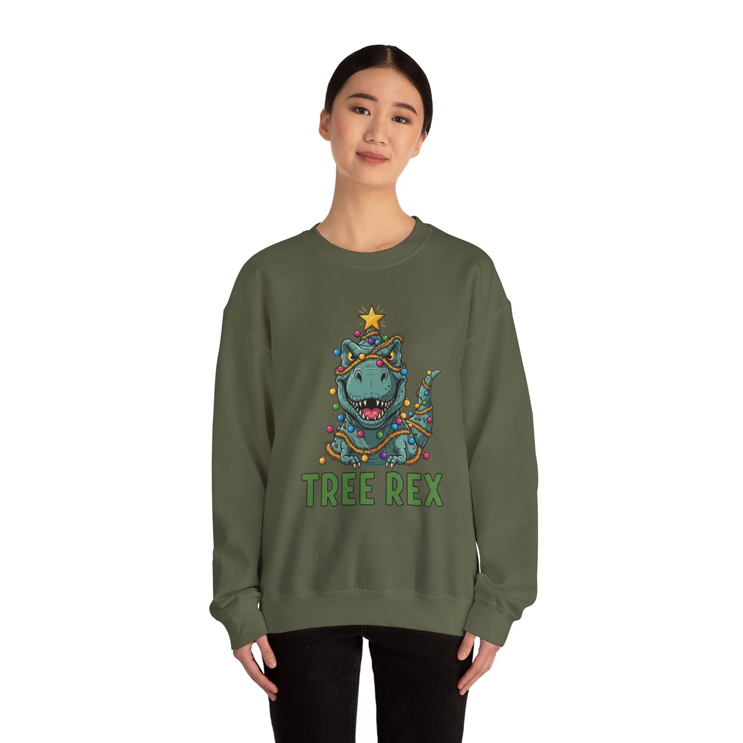 Tree Rex Christmas Sweatshirt, Funny Dinosaur Holiday Sweater, Cute T-Rex Christmas Crewneck, Festive Unisex Gift For Friends And Family