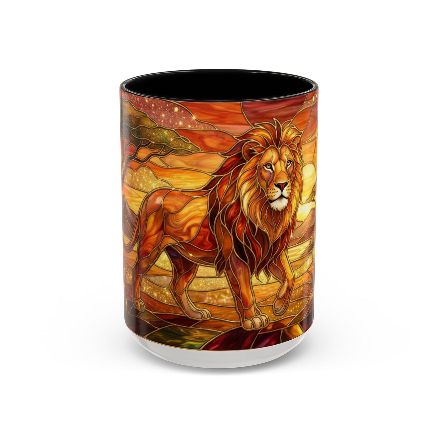 Stained Glass Lion Mug, Majestic Lion Coffee Cup, African Sunset Art Mug, Safari Wildlife Gift, Colorful Lion Lover Ceramic Mug
