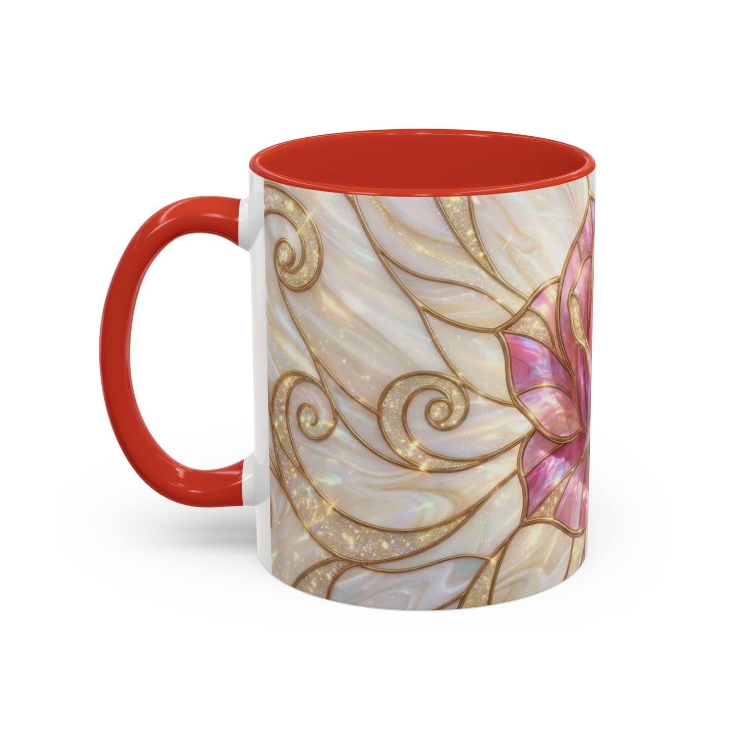 Pink Rose Stained Glass Mug, Gold Floral Coffee Cup, Romantic Flower Tea Cup, Gardener Gift For Mom, Botanical Art, Wife Birthday Gift