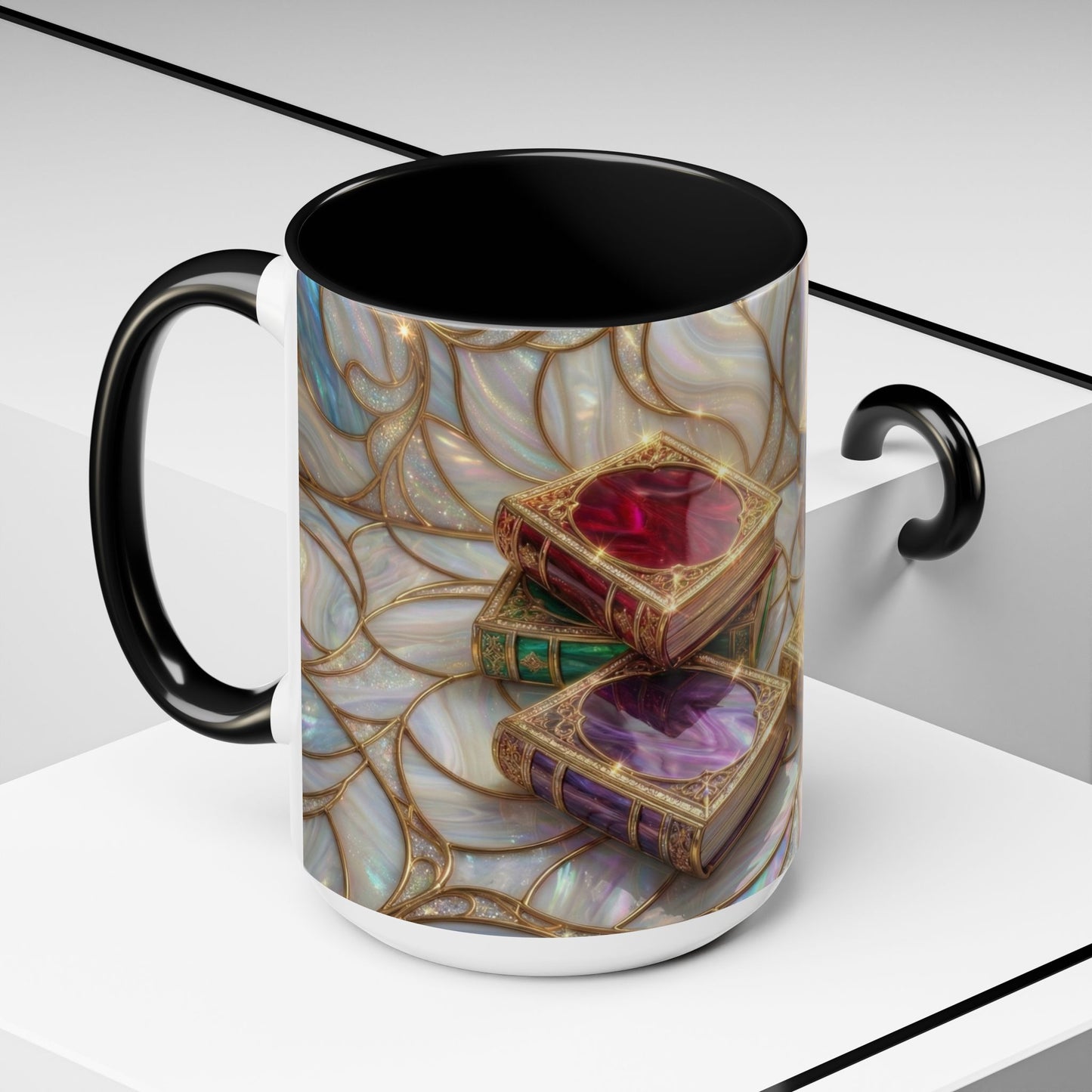 Stained Glass Book Mug, Fantasy Book Lover Coffee Cup, Magical Library Mug, Bookish Gift For Readers, Dark Academia Mug