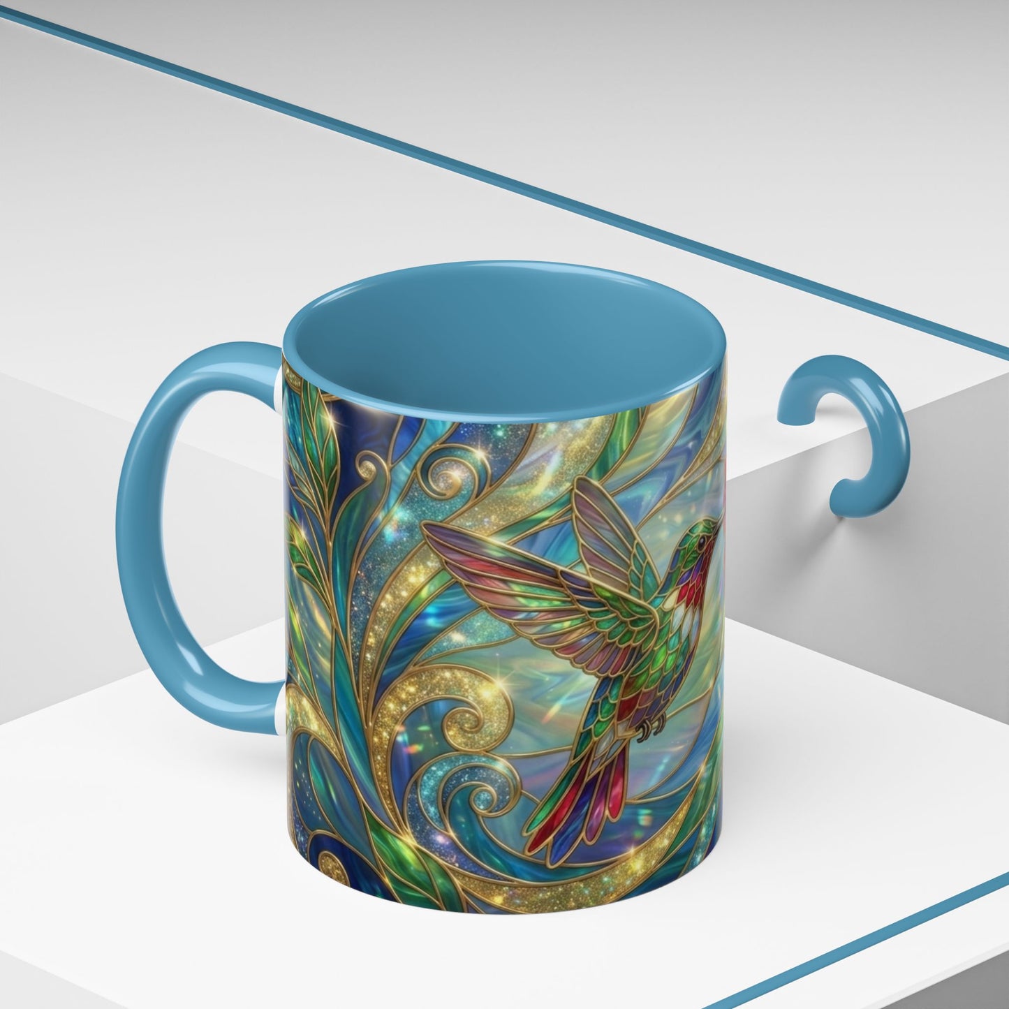 Stained Glass Hummingbird Mug, Colorful Floral Coffee Cup, Bird And Flower Art Mug, Nature Lover Gift, Artistic Garden Mug, Unique Gift