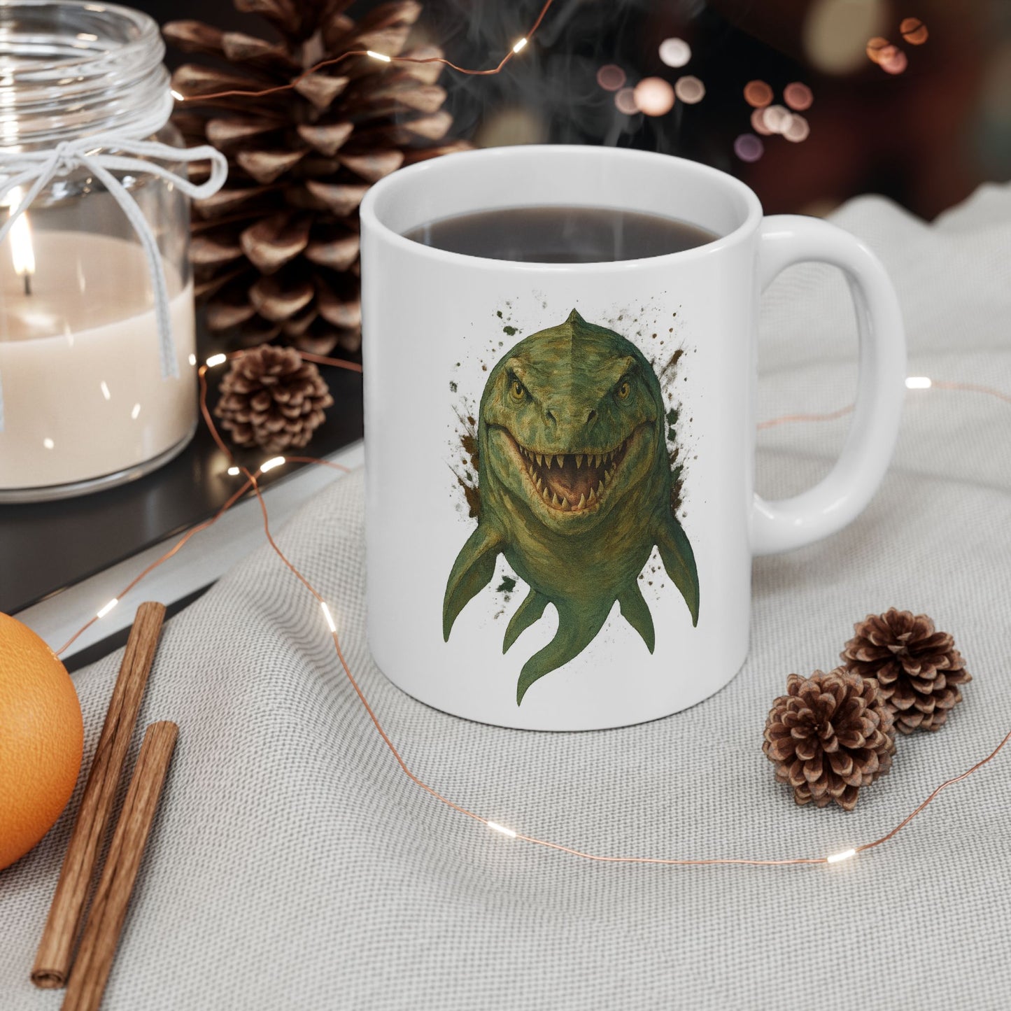 Mosasaurus Ceramic Mug - Dinosaur Coffee Cup | Prehistoric Tidal Beast Gift for Paleontology Fans | 11oz/15oz Dishwasher Safe Jurassic Cup