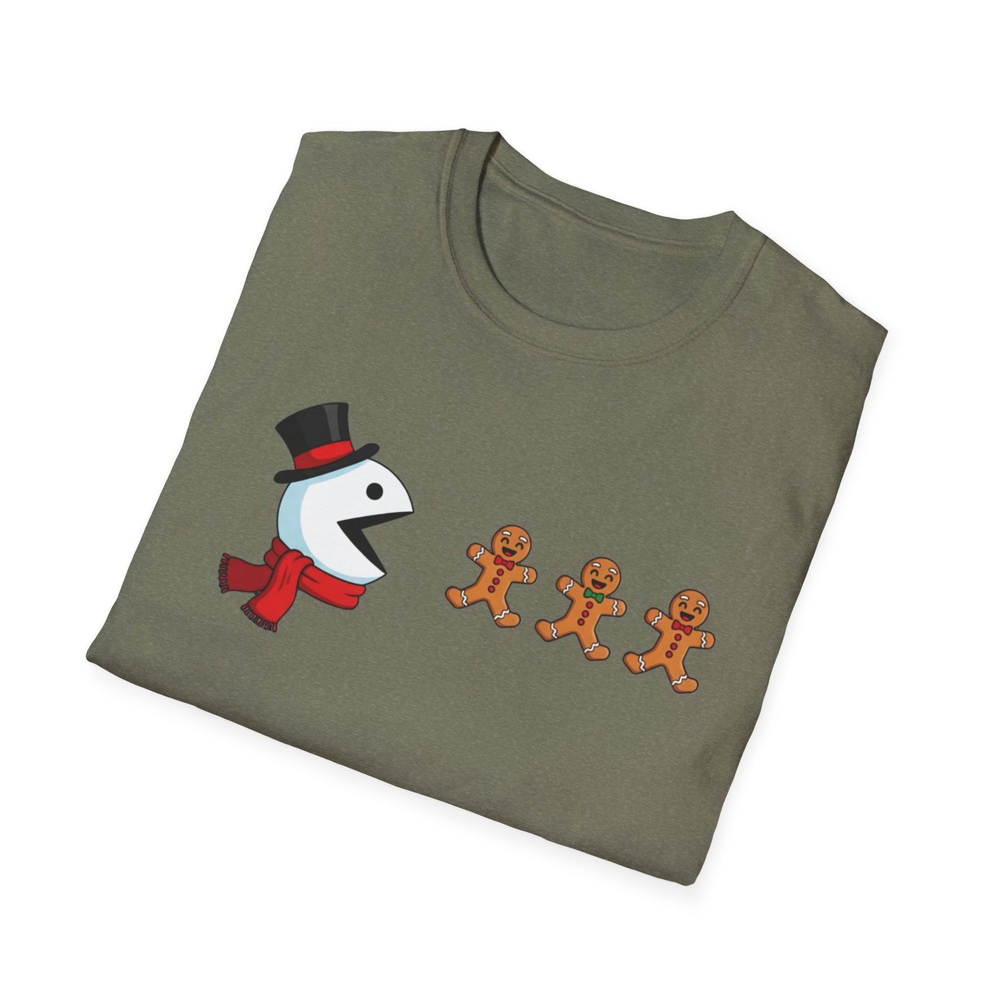 Snowman Pacman Christmas Shirt, Funny Gingerbread Men Tee, Cute Holiday Snowman T-Shirt, Christmas Humor Graphic Tee, Winter Holiday Shirt