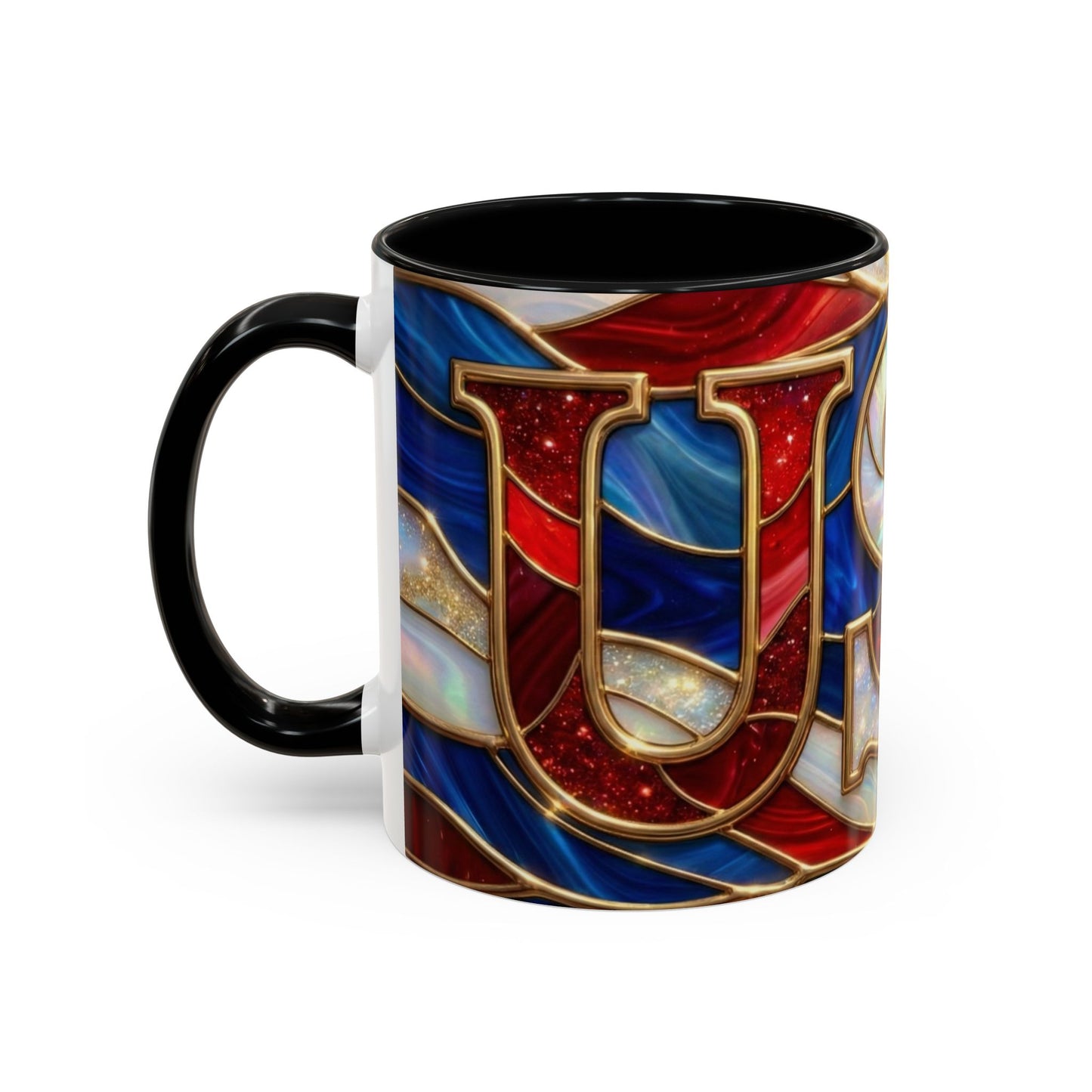 USA Patriotic Coffee Mug, Stained Glass USA Mug, Red White Blue Ceramic Mug, American Flag Style Mug, 11oz 15oz Mug