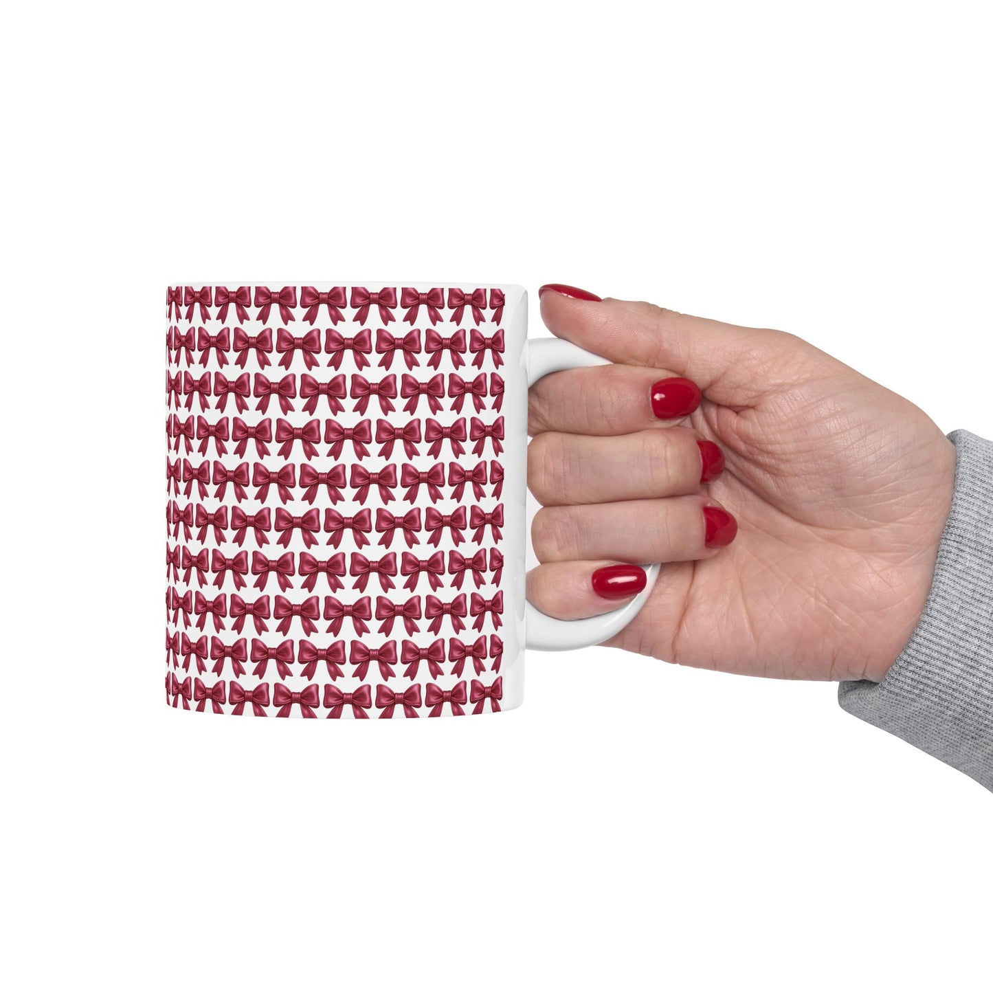 Coquette Bow Coffee Mug • Pink Ribbon Bow Pattern Cup • Girly Aesthetic Drinkware • Cute Coquette Kitchen Decor Gift • 11oz 15oz Mug