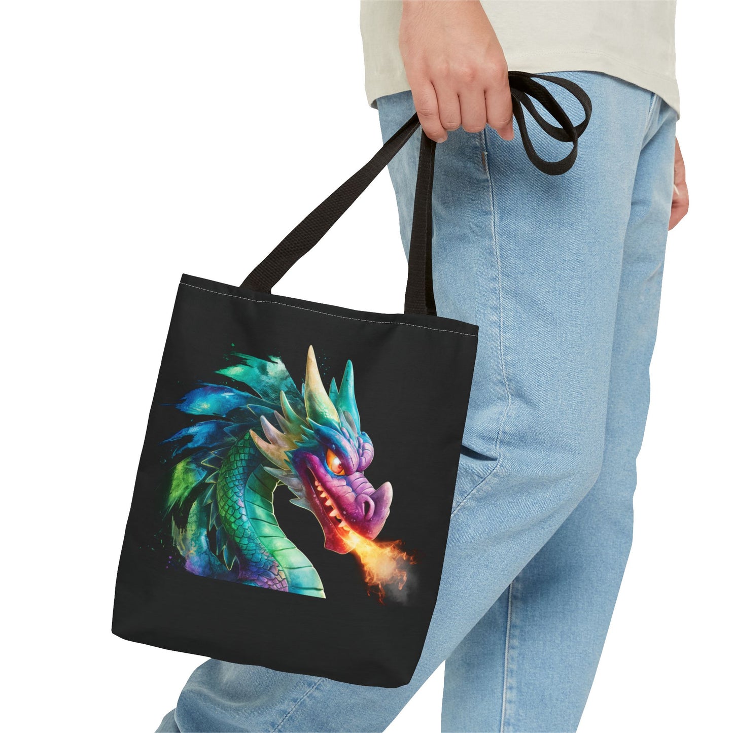 Double-Sided Fierce Dragon Canvas Tote - Colorful Fire-Breathing Fantasy, Eco Reusable Bag, Gift for Dragon Lover