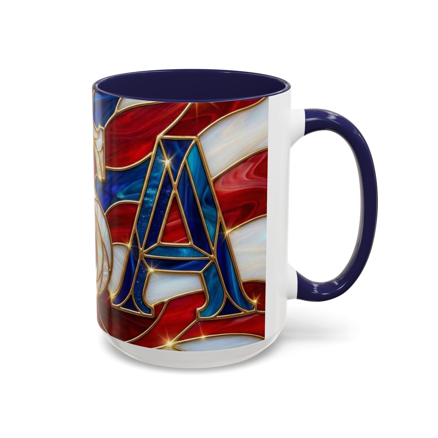 USA Patriotic Coffee Mug, Stained Glass USA Mug, Red White Blue Ceramic Mug, American Flag Style Mug, 11oz 15oz Mug