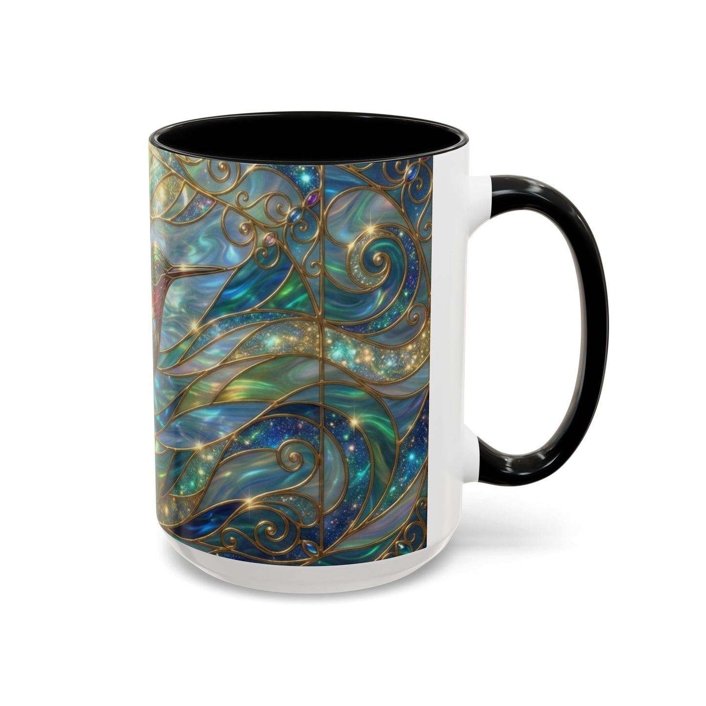 Hummingbird Stained Glass Mug, Colorful Art Coffee Mug, Bird Lover Gift, Nature Inspired Ceramic Mug, Tea Cup