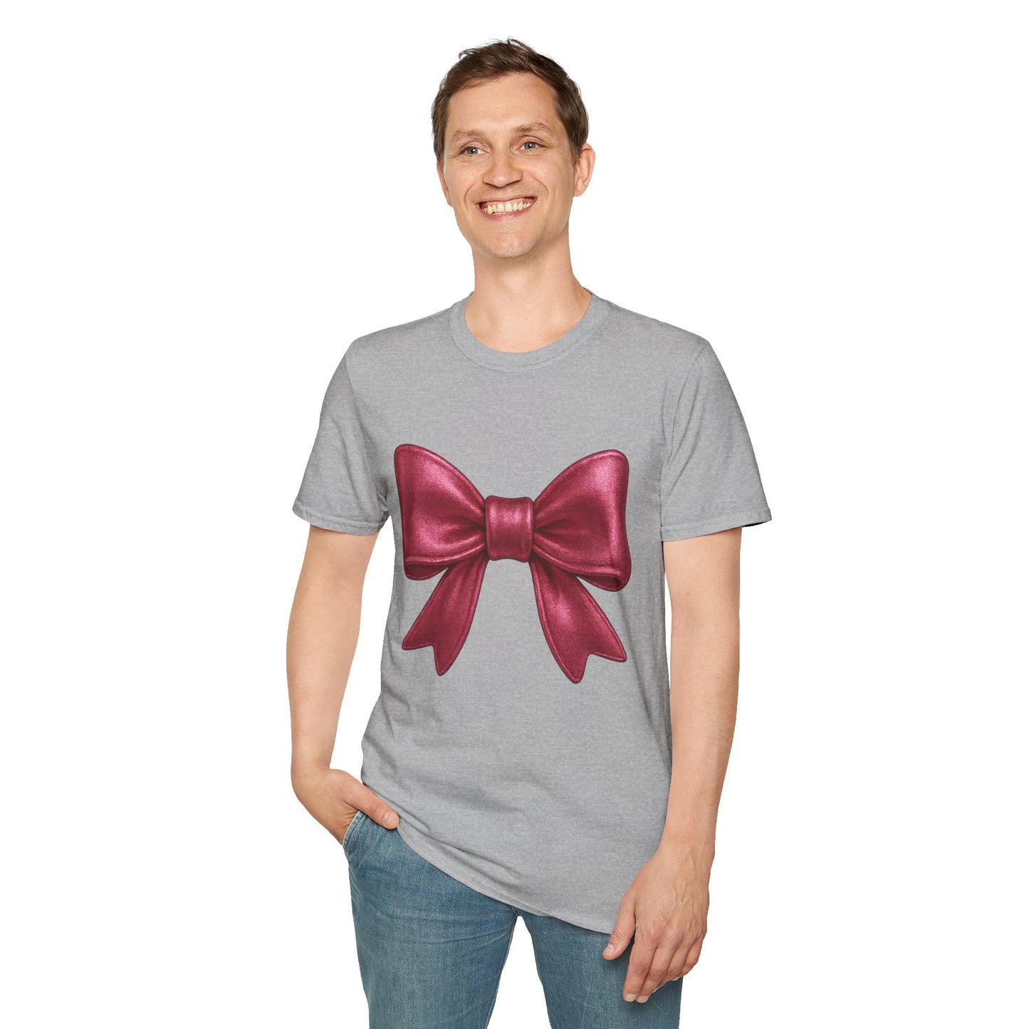 Metallic Burgundy Bow T-Shirt 🎀 | Elegant Cute Graphic Tee | Unisex Softstyle Shirt | Gift for Her, Aesthetic Outfit, Celebration Wear