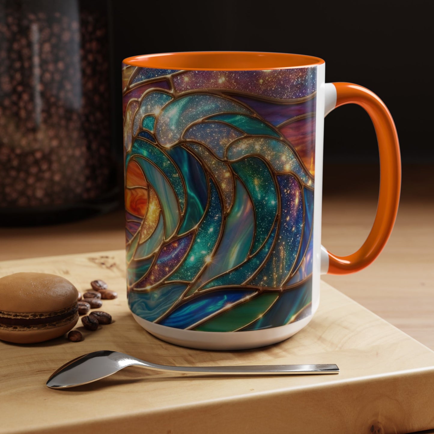 Stained Glass Wave Mug, Cosmic Ocean Coffee Cup, Celestial Sunrise Tea Mug, Surfer Beach Decor Gift, Starry Sea Art, Ocean Lover Cup