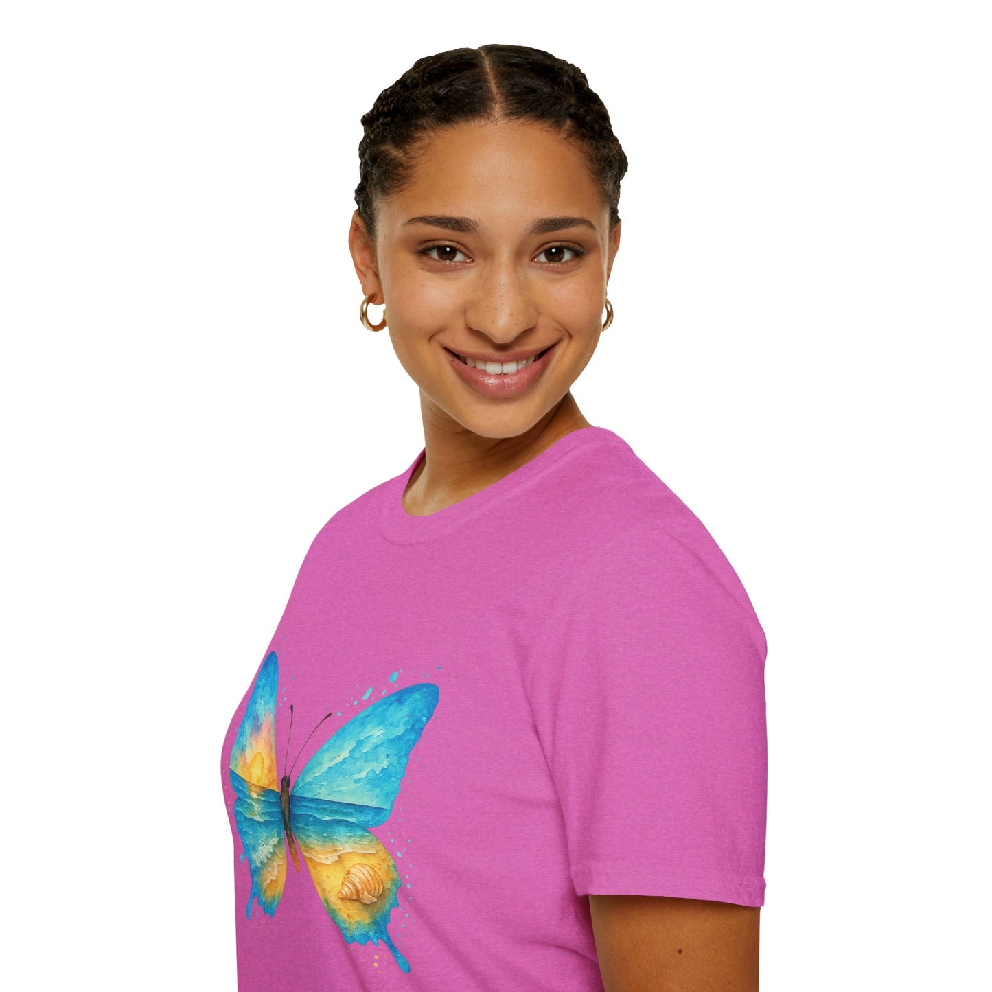Butterfly Sunset Beach Tee - Scenic Butterfly Graphic Shirt, Nature Lover Gift, Boho Ocean Tee, Unisex Casual T-Shirt