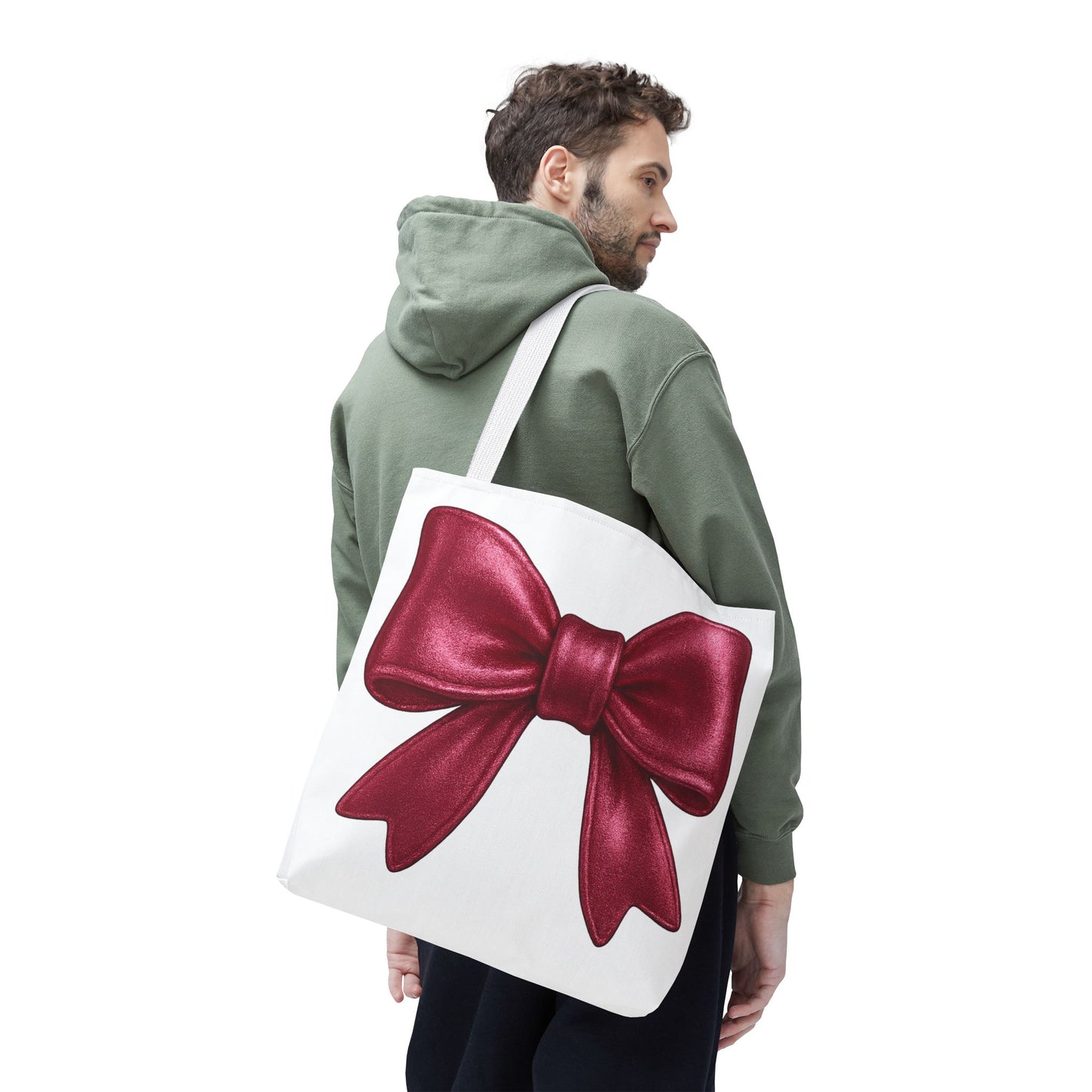 Chic Red Bow Tote Bag – Cute Girly Gift for Her, Fashionable White Bag with Red Handles, Kawaii Aesthetic Purse, Everyday Style